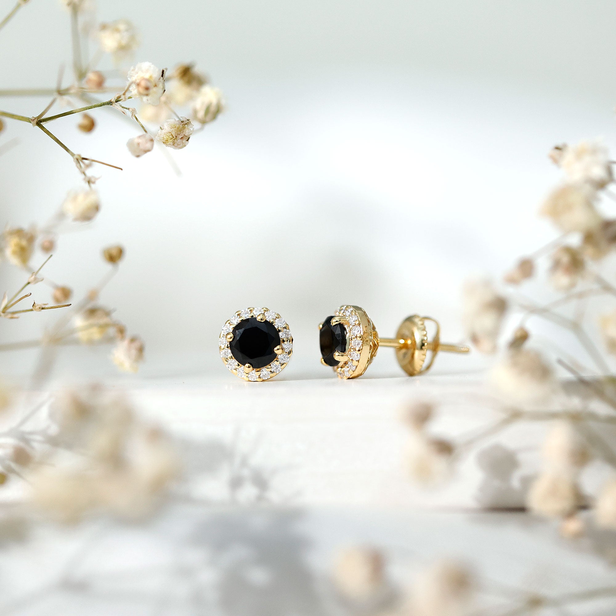 1.6 Carat Round Lab Created Black and White Diamond Halo Stud Earrings AAAA ( Synthetic ) - Rosec Jewels