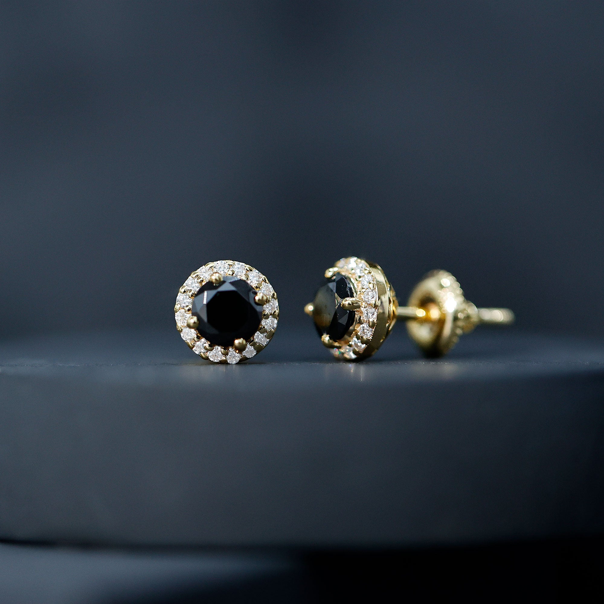 1.6 Carat Round Lab Created Black and White Diamond Halo Stud Earrings AAAA ( Synthetic ) - Rosec Jewels