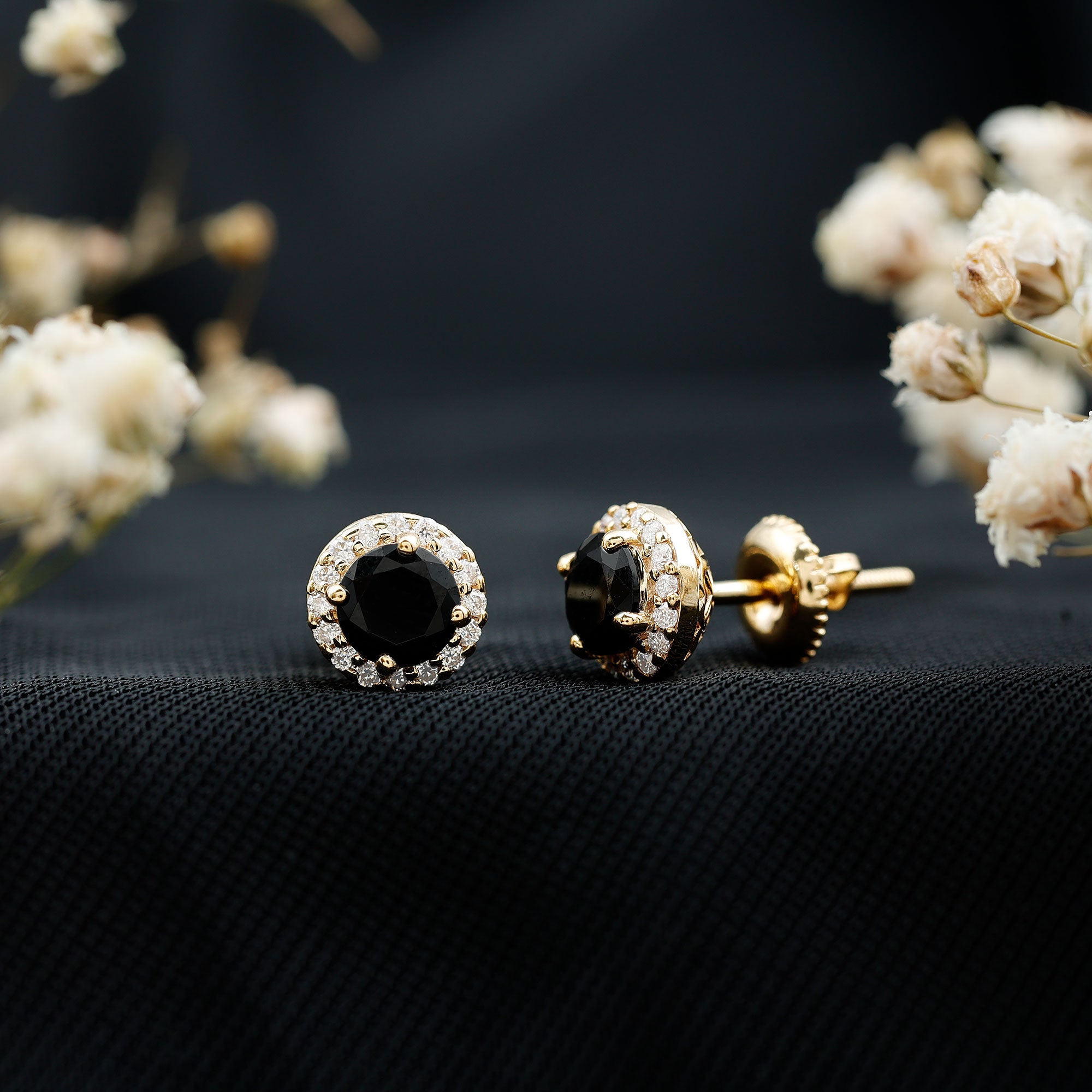 1.6 Carat Round Lab Created Black and White Diamond Halo Stud Earrings AAAA ( Synthetic ) - Rosec Jewels