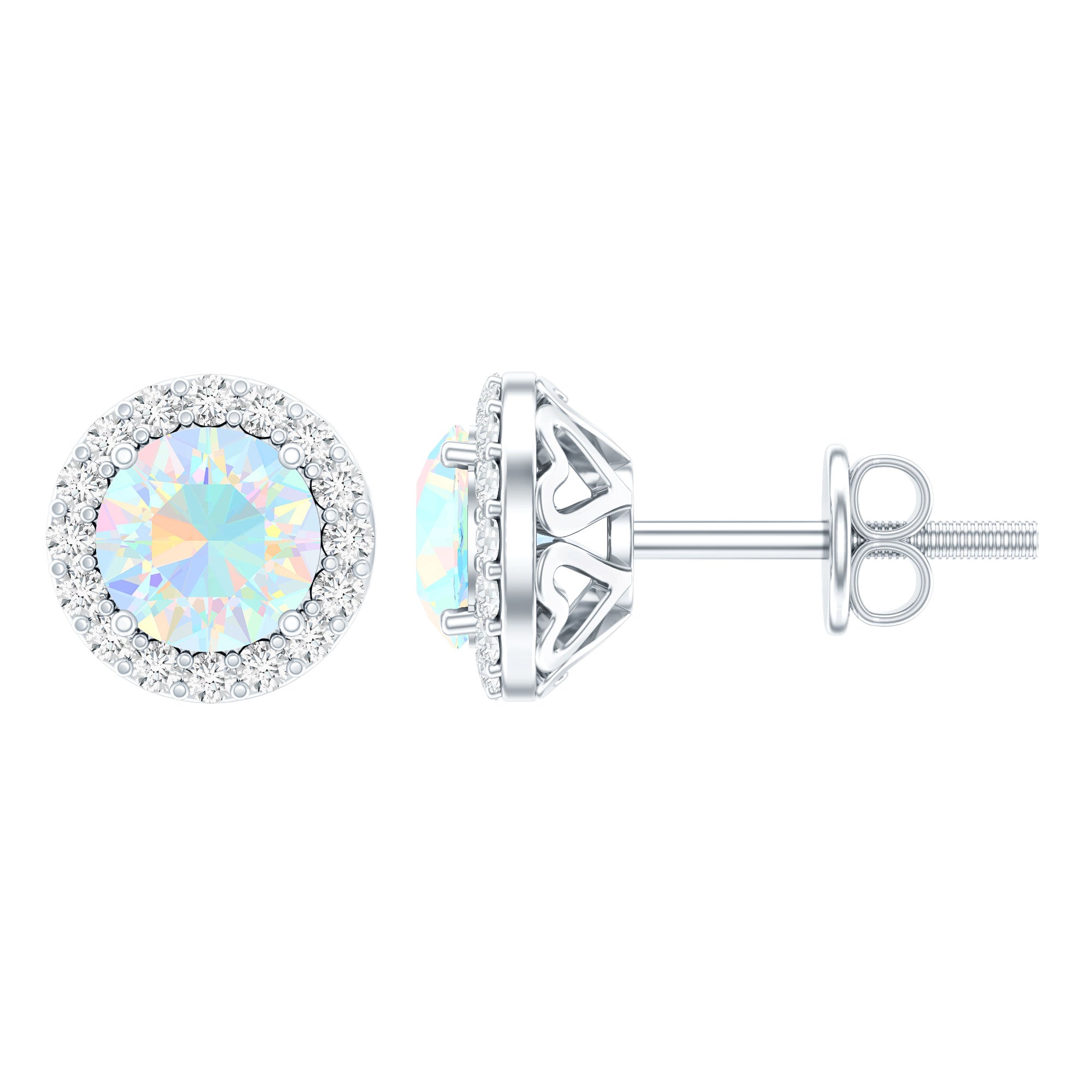 Boucles d'oreilles classiques en opale éthiopienne et halo de moissanite de 1,25 ct