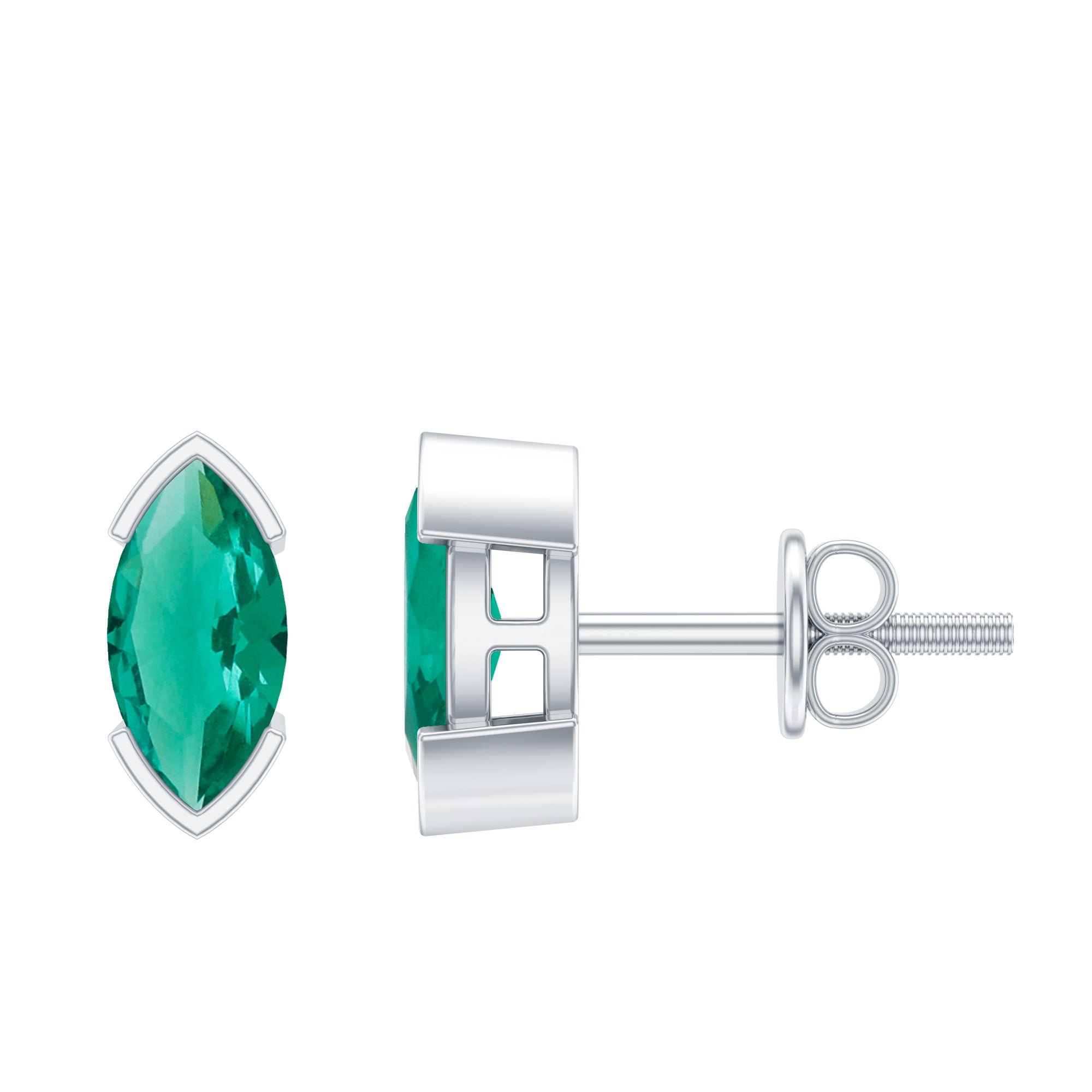 Marquise Cut Lab Grown Emerald Solitaire Stud Earrings