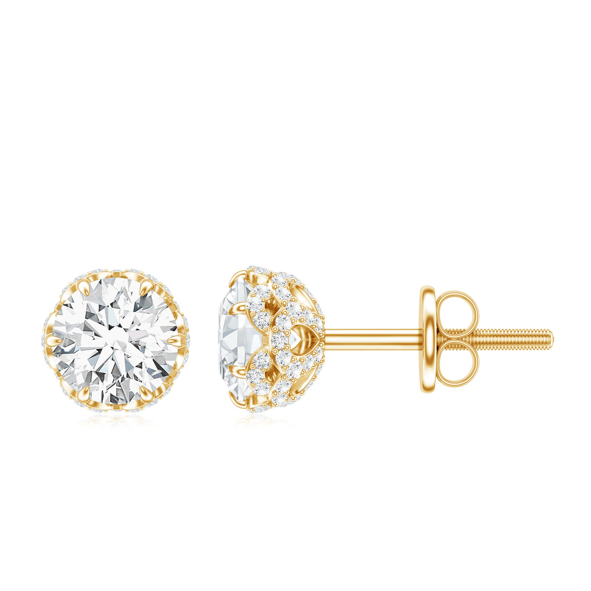 Designer 1 Carat Moissanite Stud Earrings with Screw Back D-VS1 - Rosec Jewels