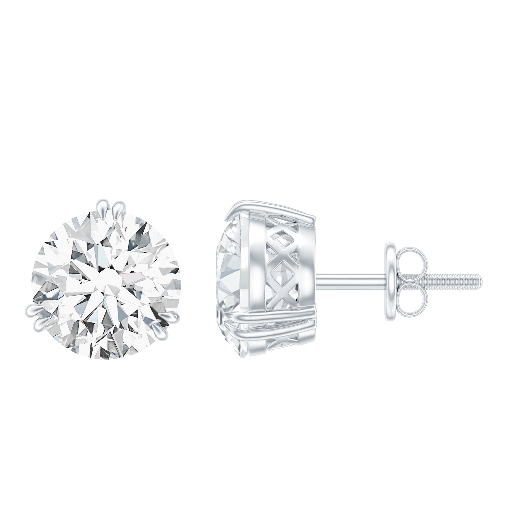 Boucles d'oreilles à tige solitaire moissanite de forme ronde 4 ct en serti à 3 griffes doubles