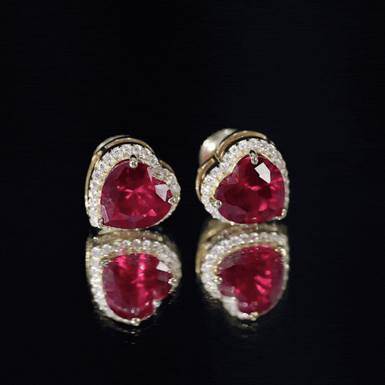 Heart Shape Lab Grown Ruby Stud Earrings For Her AAAA - Rosec Jewels