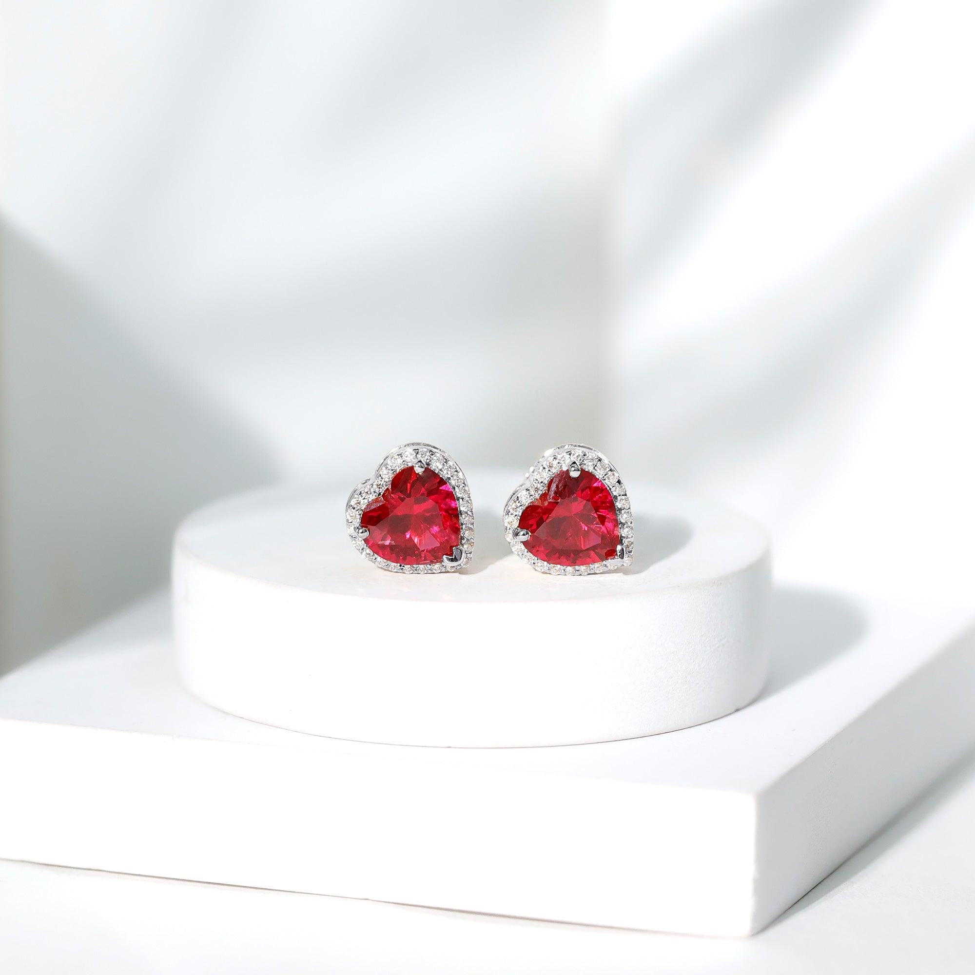 Heart Shape Lab Grown Ruby Stud Earrings For Her AAAA - Rosec Jewels