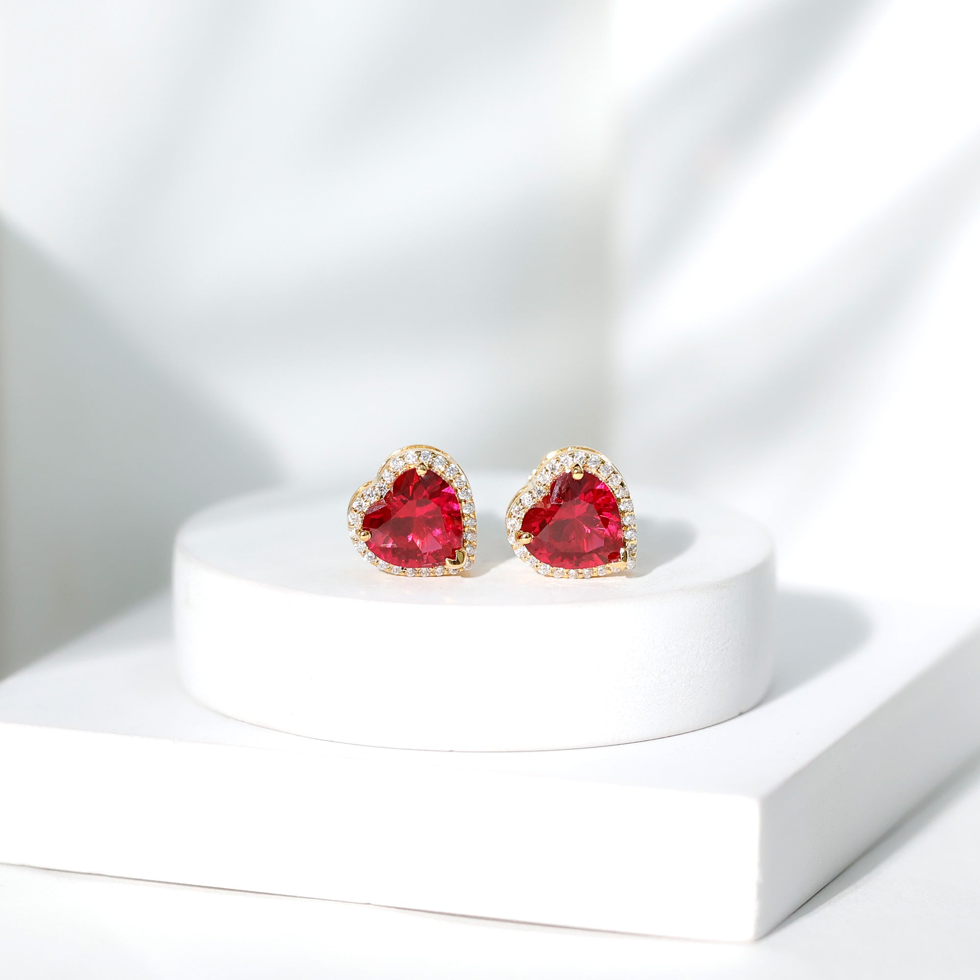 Heart Shape Lab Grown Ruby Stud Earrings For Her AAAA - Rosec Jewels