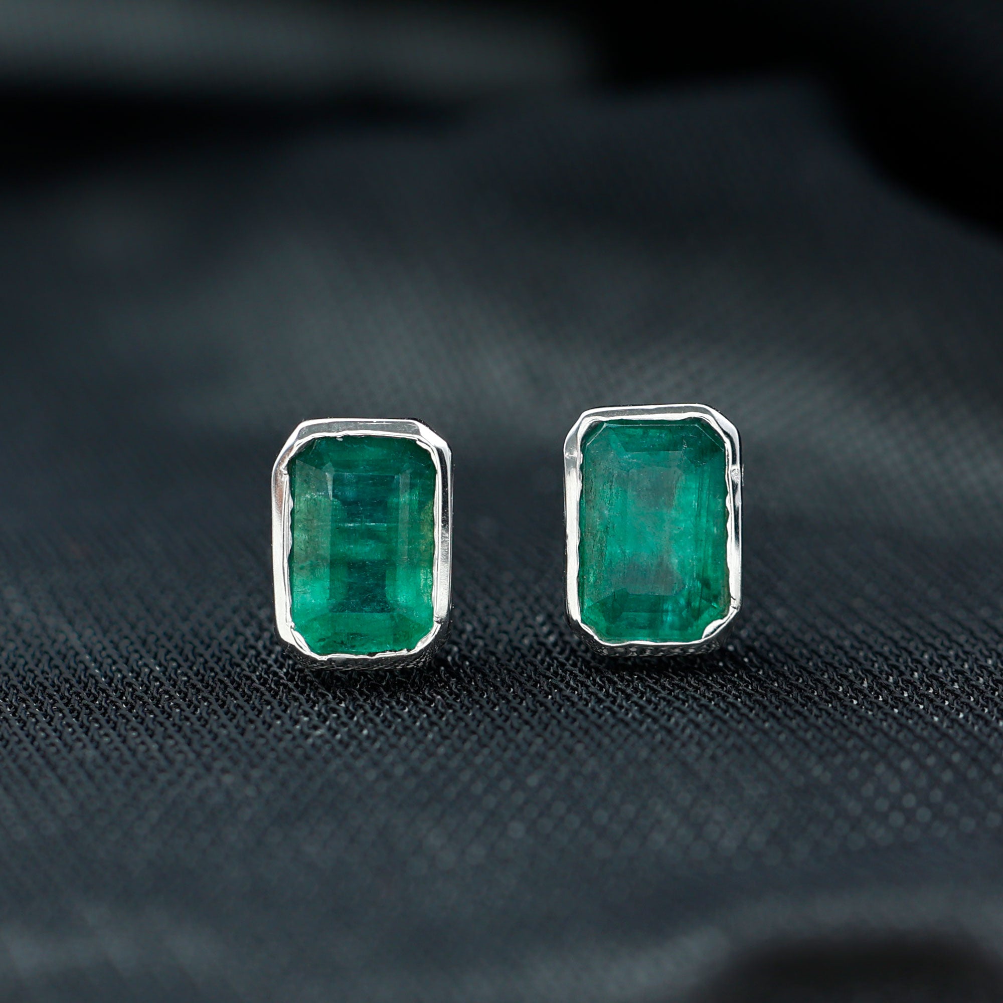 Natural Emerald Cut 4X6 MM Emerald Stud Earrings AAA - Rosec Jewels