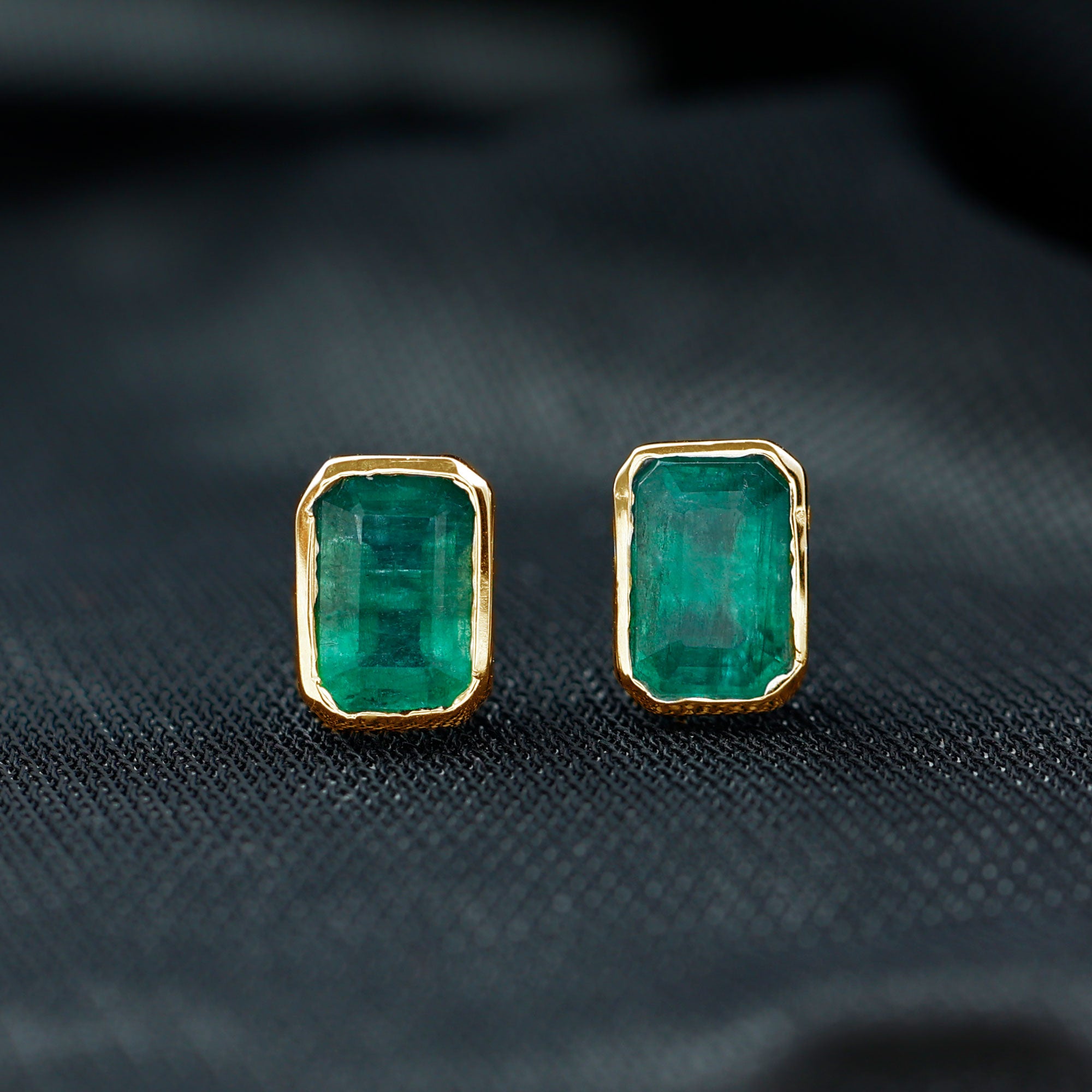 Natural Emerald Cut 4X6 MM Emerald Stud Earrings AAA - Rosec Jewels