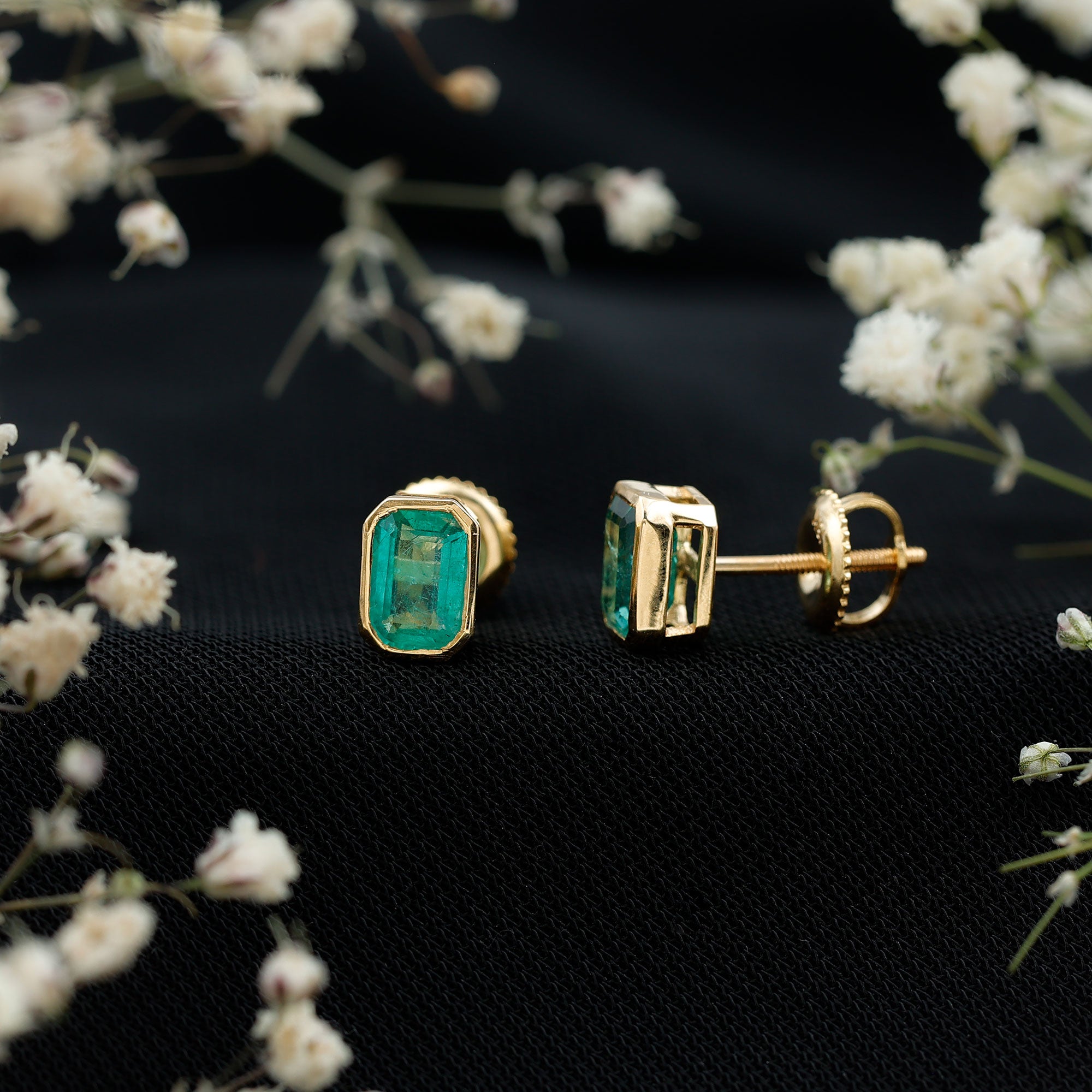 Natural Emerald Cut 4X6 MM Emerald Stud Earrings AAA - Rosec Jewels