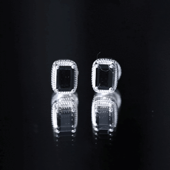 Genuine Black Onyx Emerald Cut Stud Earring with Twisted Rose Frame AAA - Rosec Jewels