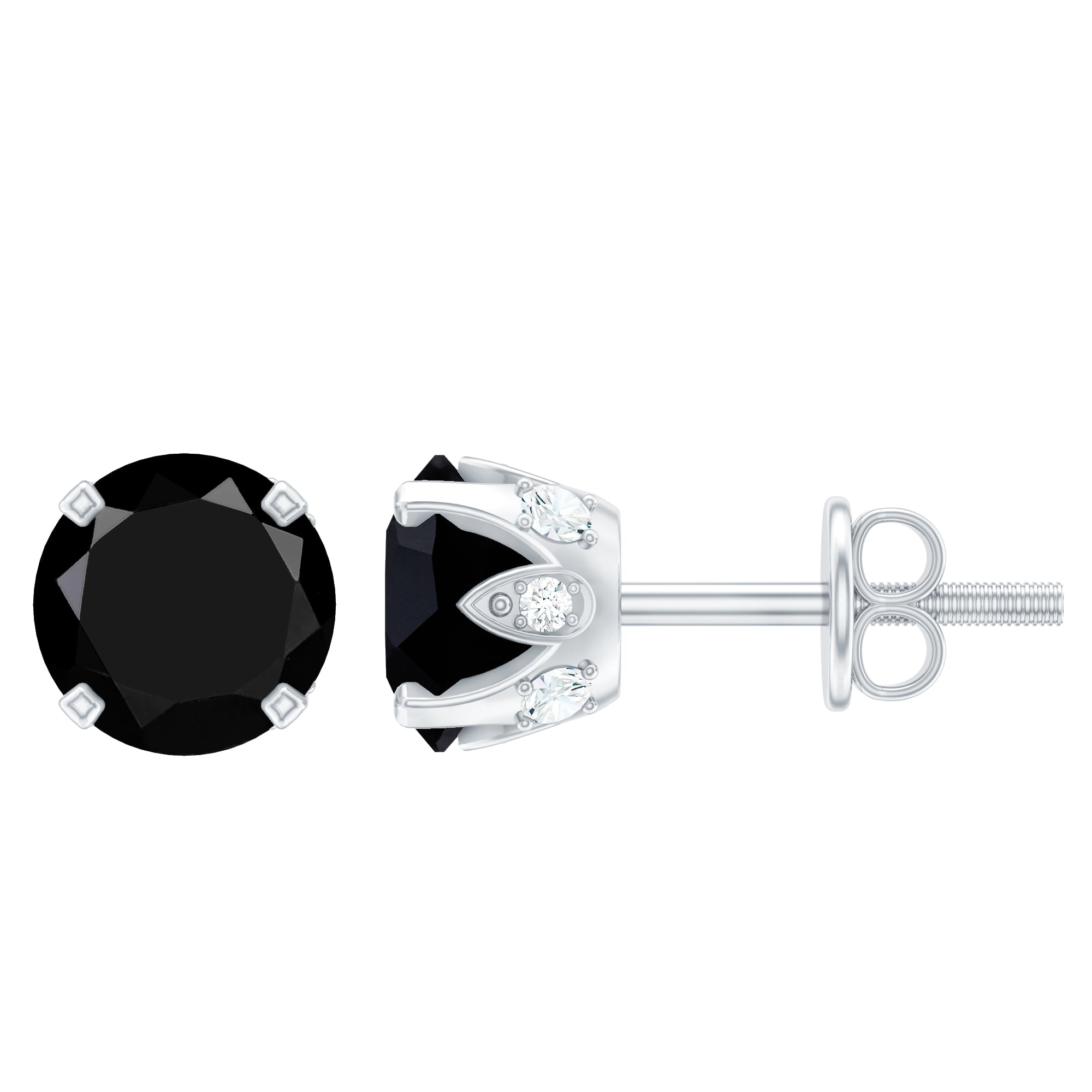 3 CT Lab Created Black Diamond Stud Earrings with White Diamond AAAA ( Synthetic ) - Rosec Jewels