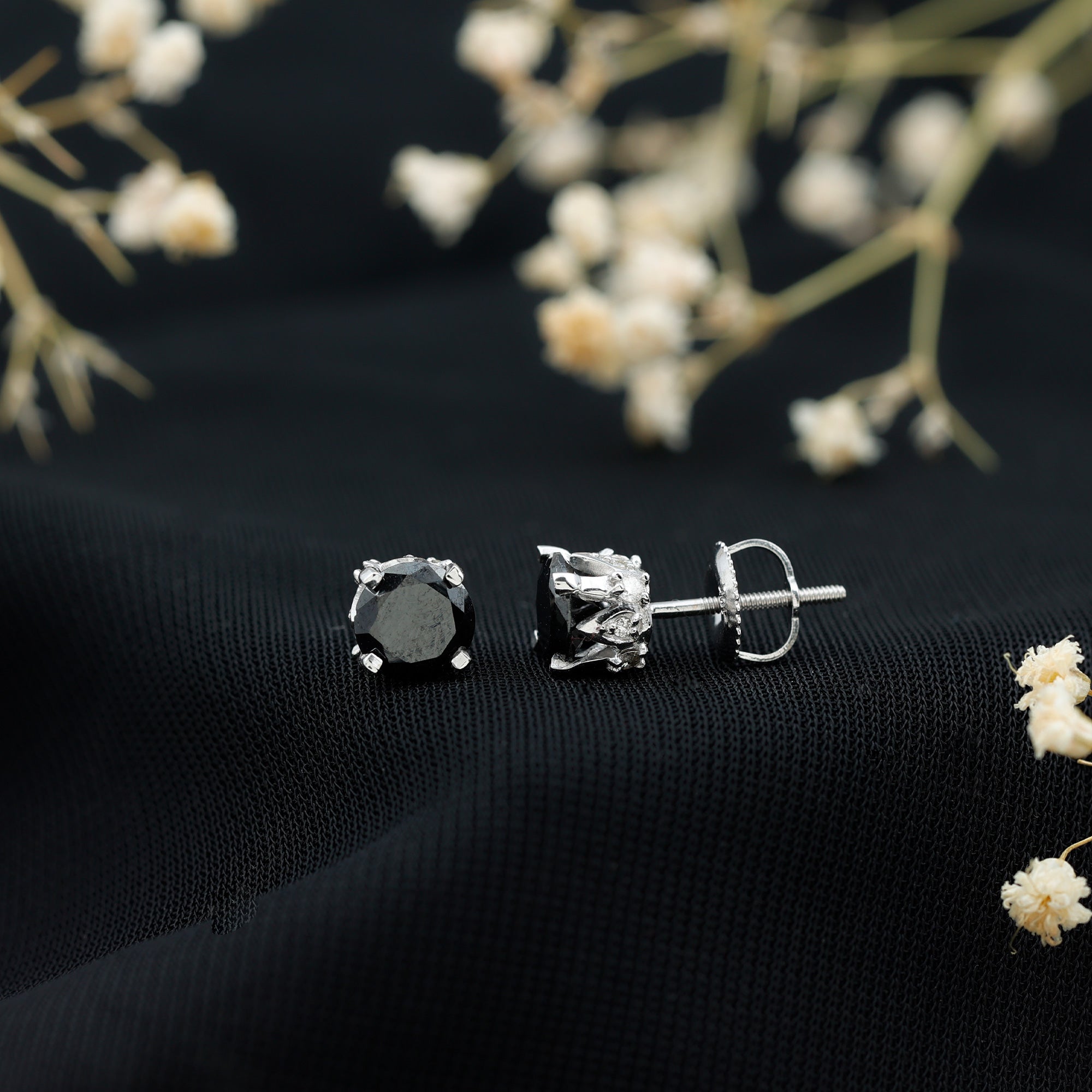 3 CT Lab Created Black Diamond Stud Earrings with White Diamond AAAA ( Synthetic ) - Rosec Jewels