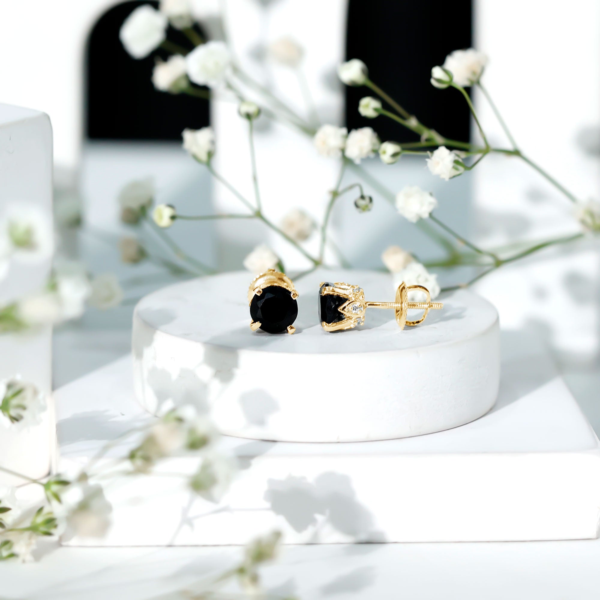 3 CT Lab Created Black Diamond Stud Earrings with White Diamond AAAA ( Synthetic ) - Rosec Jewels