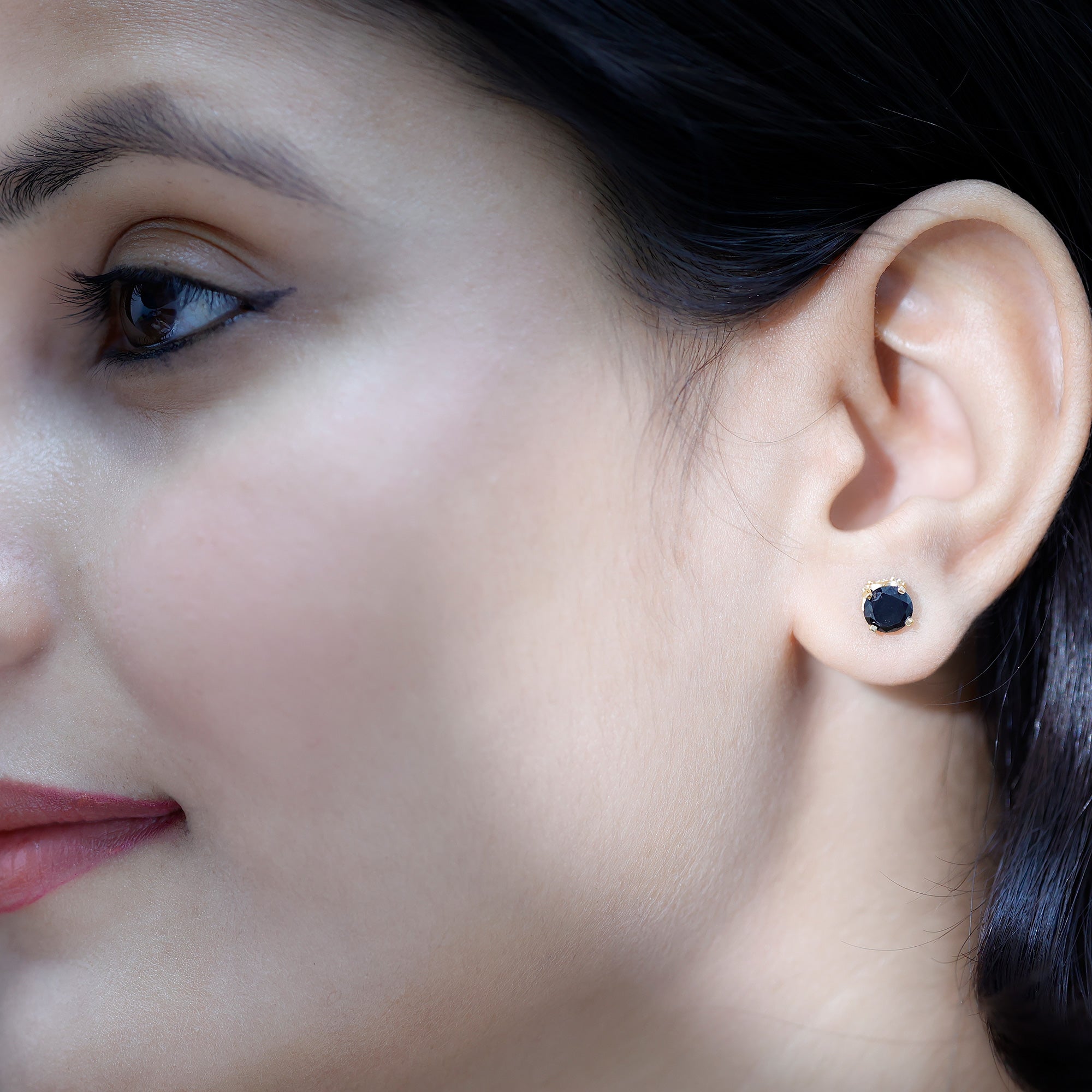 3 CT Lab Created Black Diamond Stud Earrings with White Diamond AAAA ( Synthetic ) - Rosec Jewels