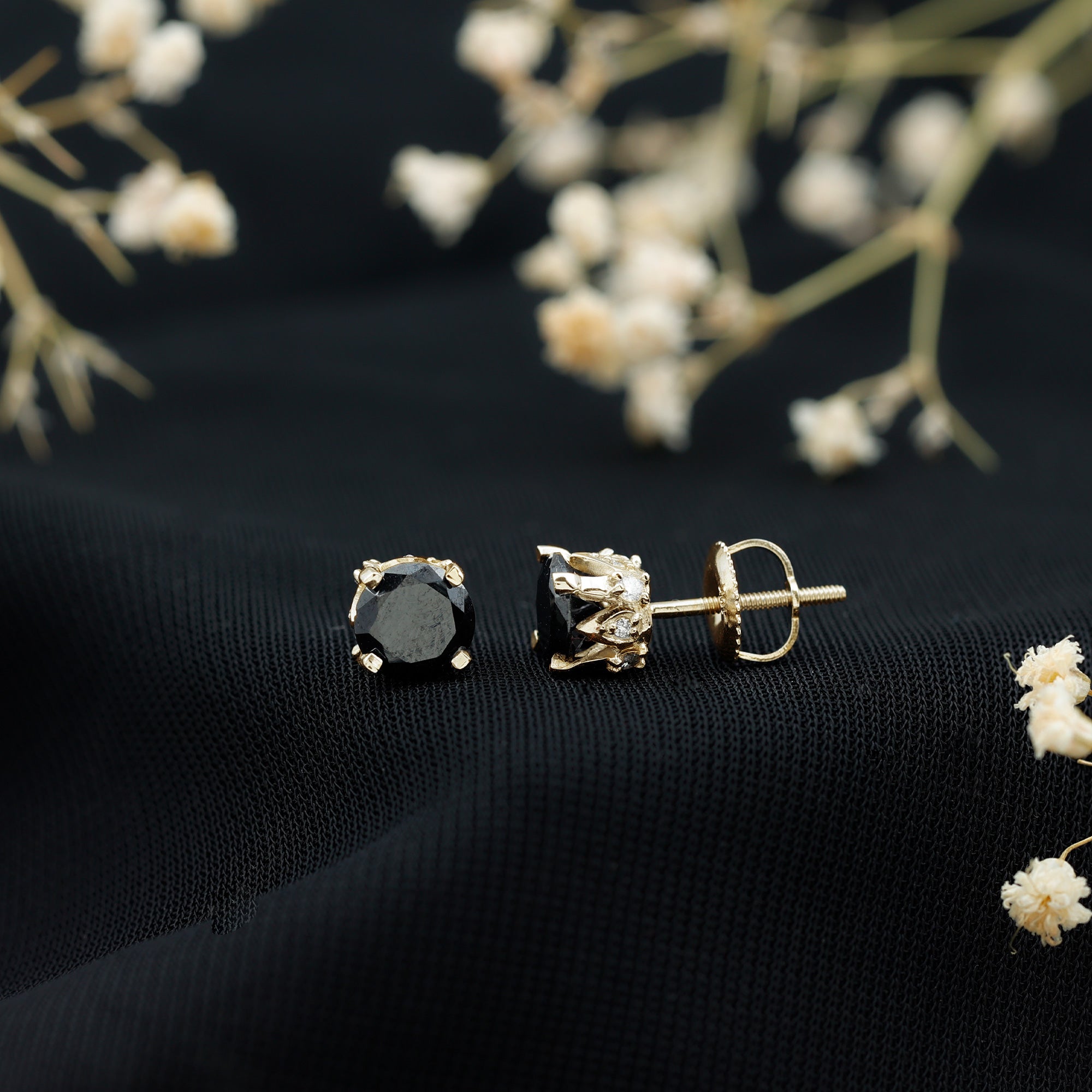 3 CT Lab Created Black Diamond Stud Earrings with White Diamond AAAA ( Synthetic ) - Rosec Jewels