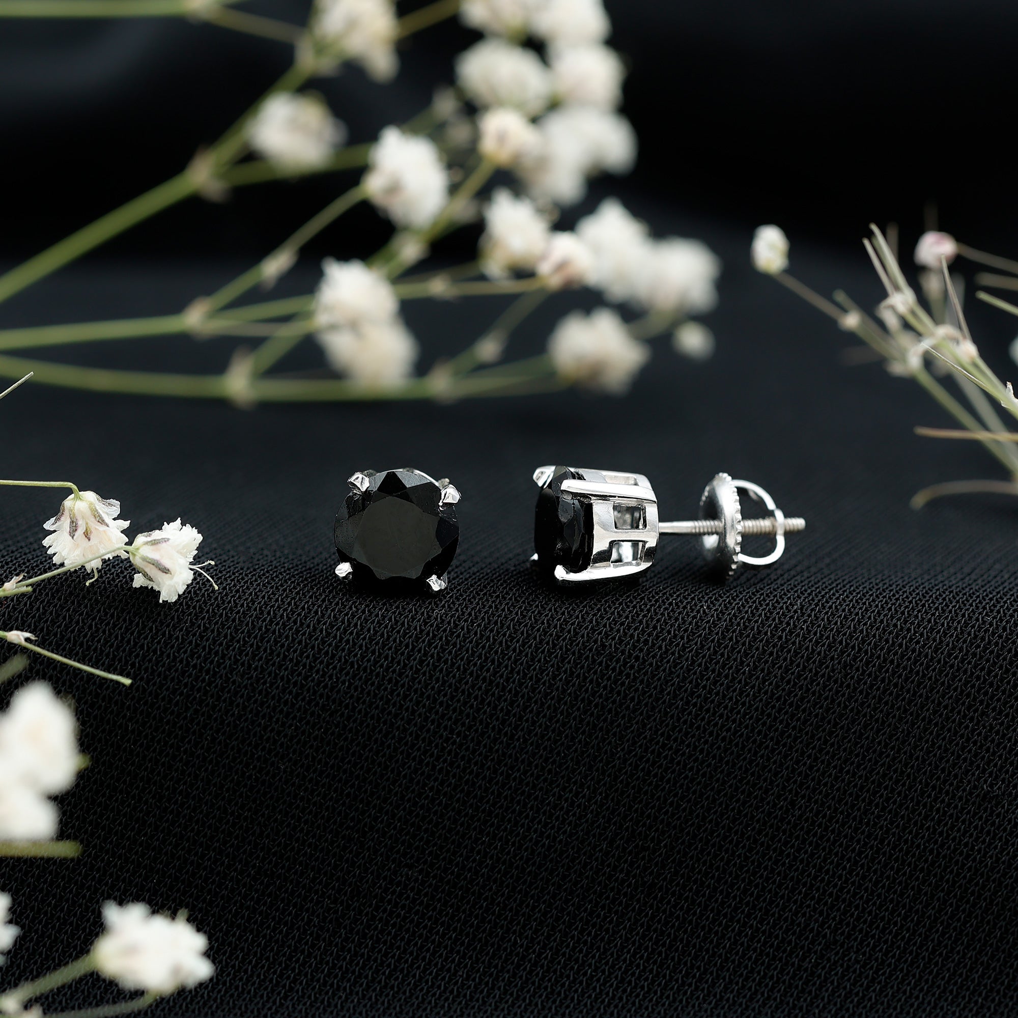 Round Cut Black Onyx Solitaire Stud Earrings AAA - Rosec Jewels