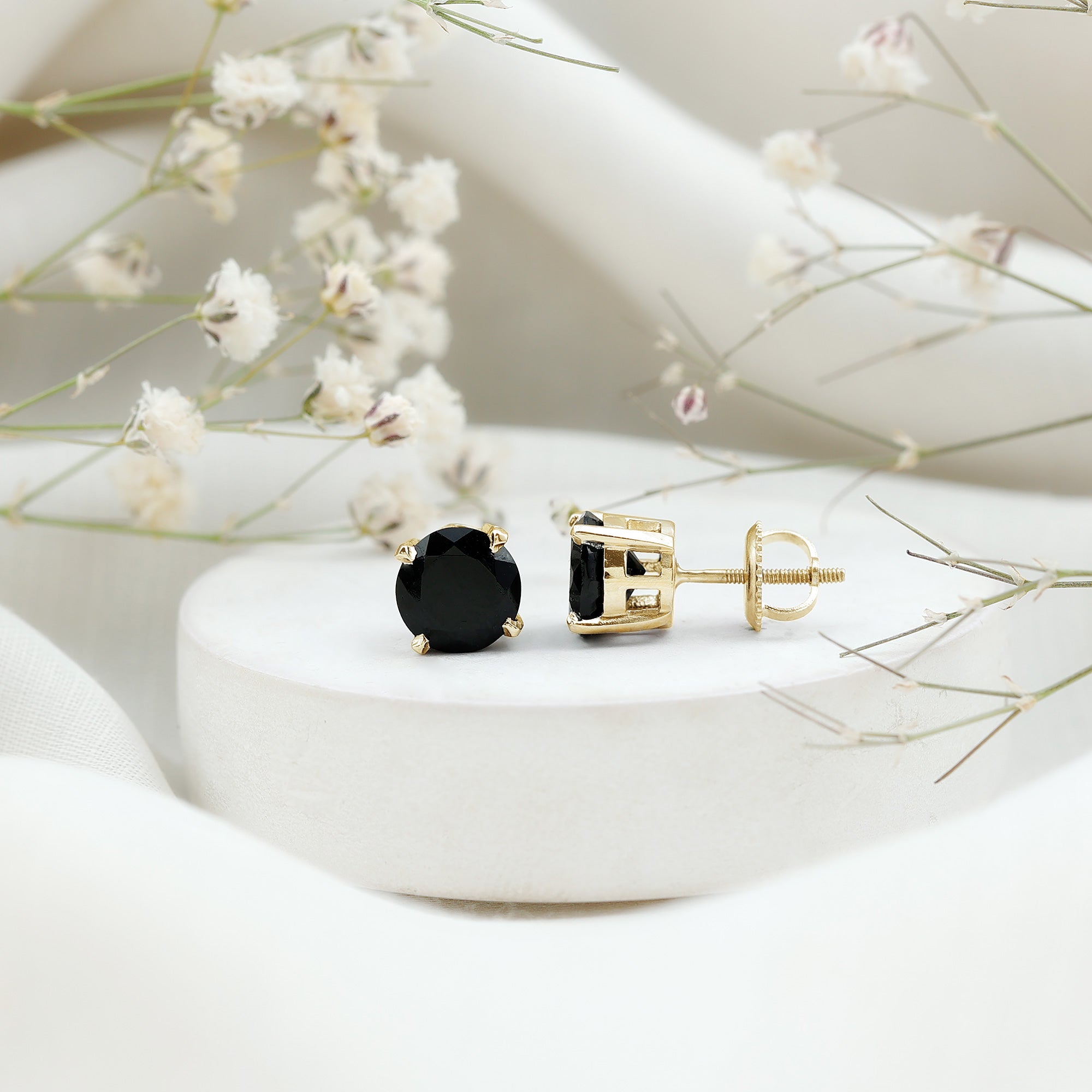 Round Cut Black Onyx Solitaire Stud Earrings AAA - Rosec Jewels