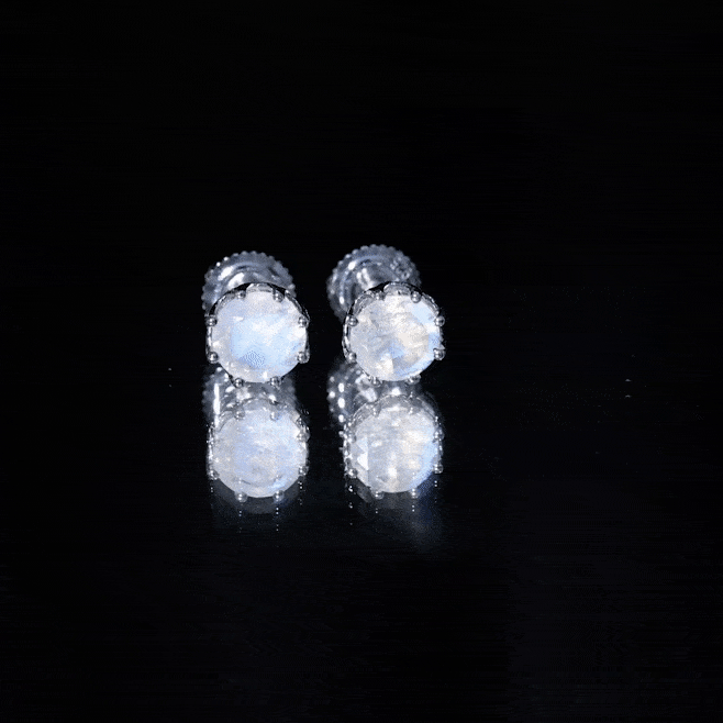 6 MM Decorative Set Moonstone Solitaire Stud Earrings AAA - Rosec Jewels
