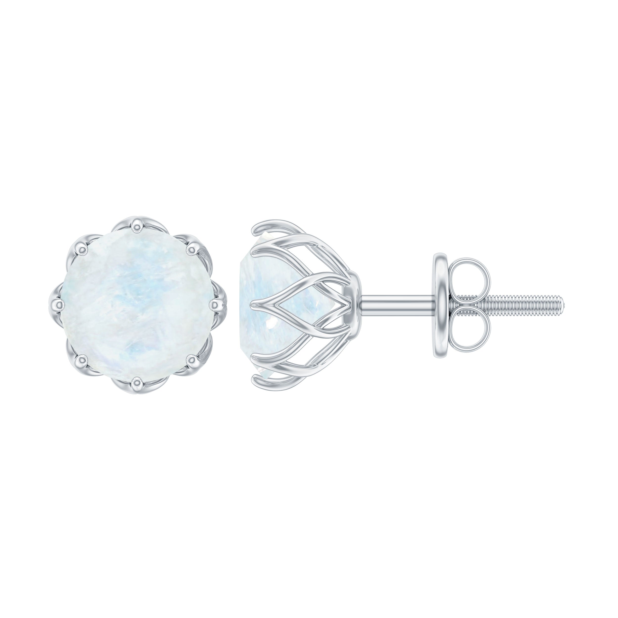 6 MM Decorative Moonstone Solitaire Stud Earrings