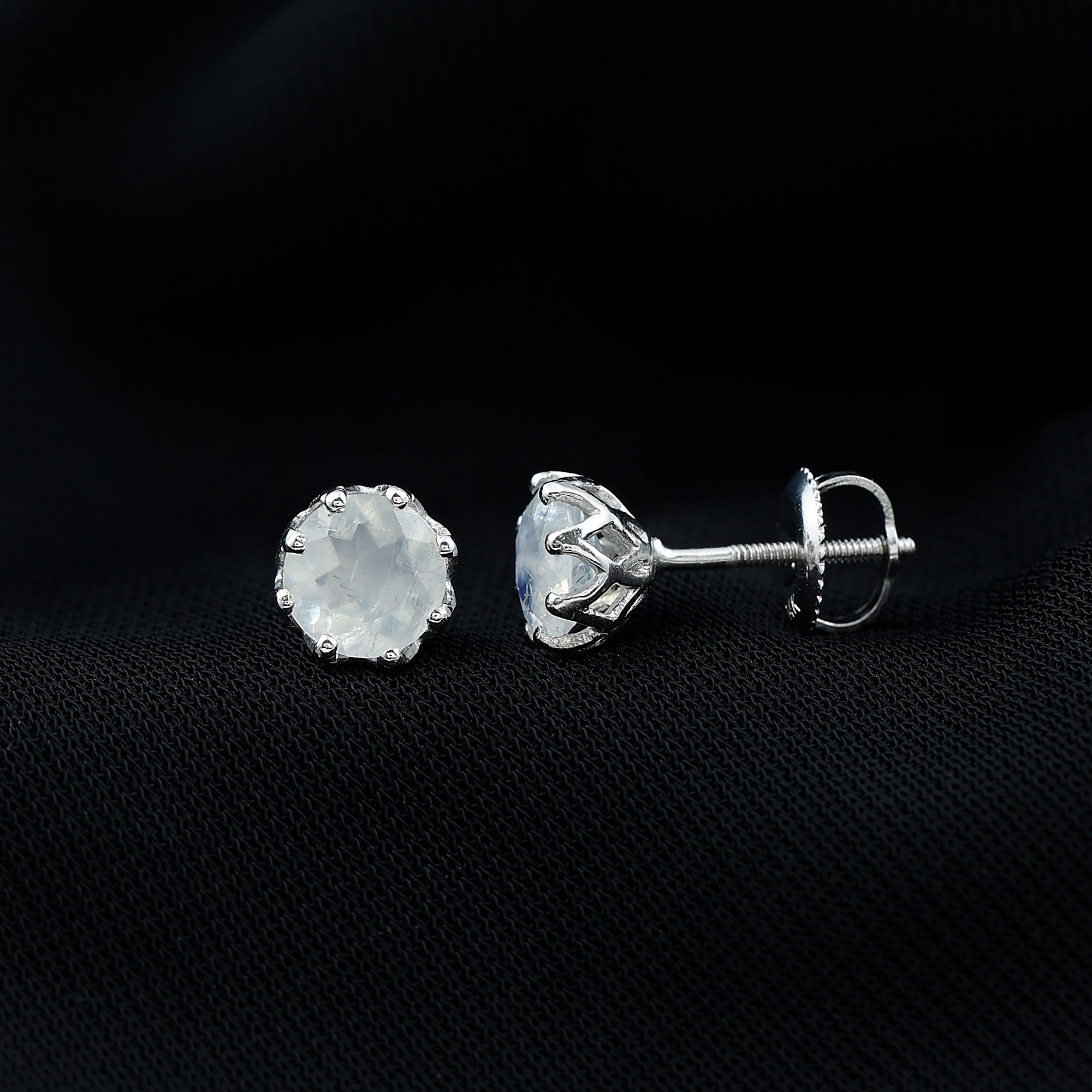 6 MM Decorative Set Moonstone Solitaire Stud Earrings AAA - Rosec Jewels