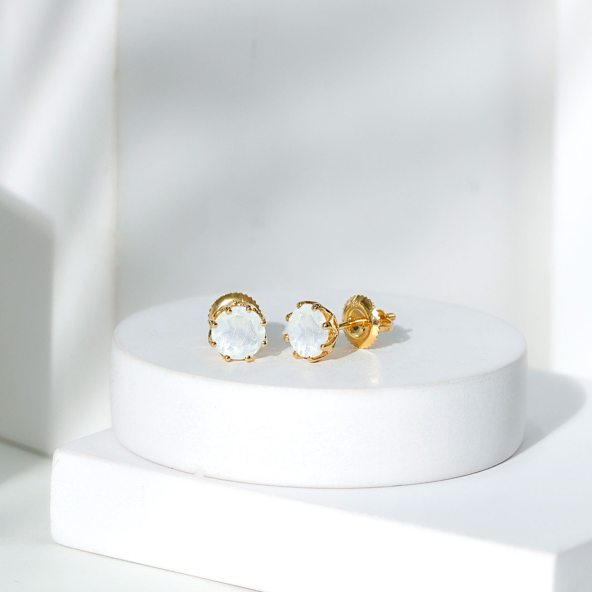 6 MM Decorative Set Moonstone Solitaire Stud Earrings AAA - Rosec Jewels