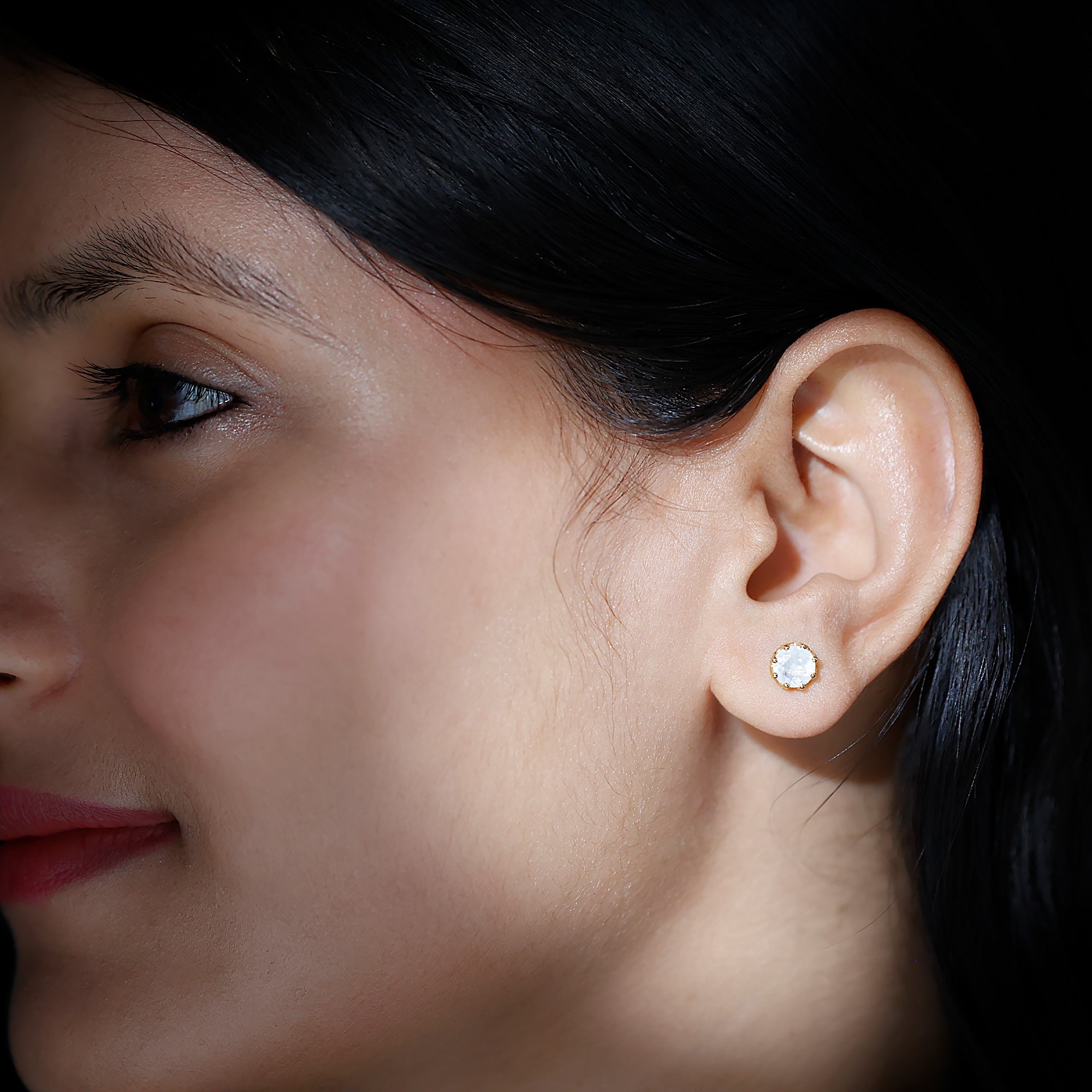 6 MM Decorative Set Moonstone Solitaire Stud Earrings AAA - Rosec Jewels