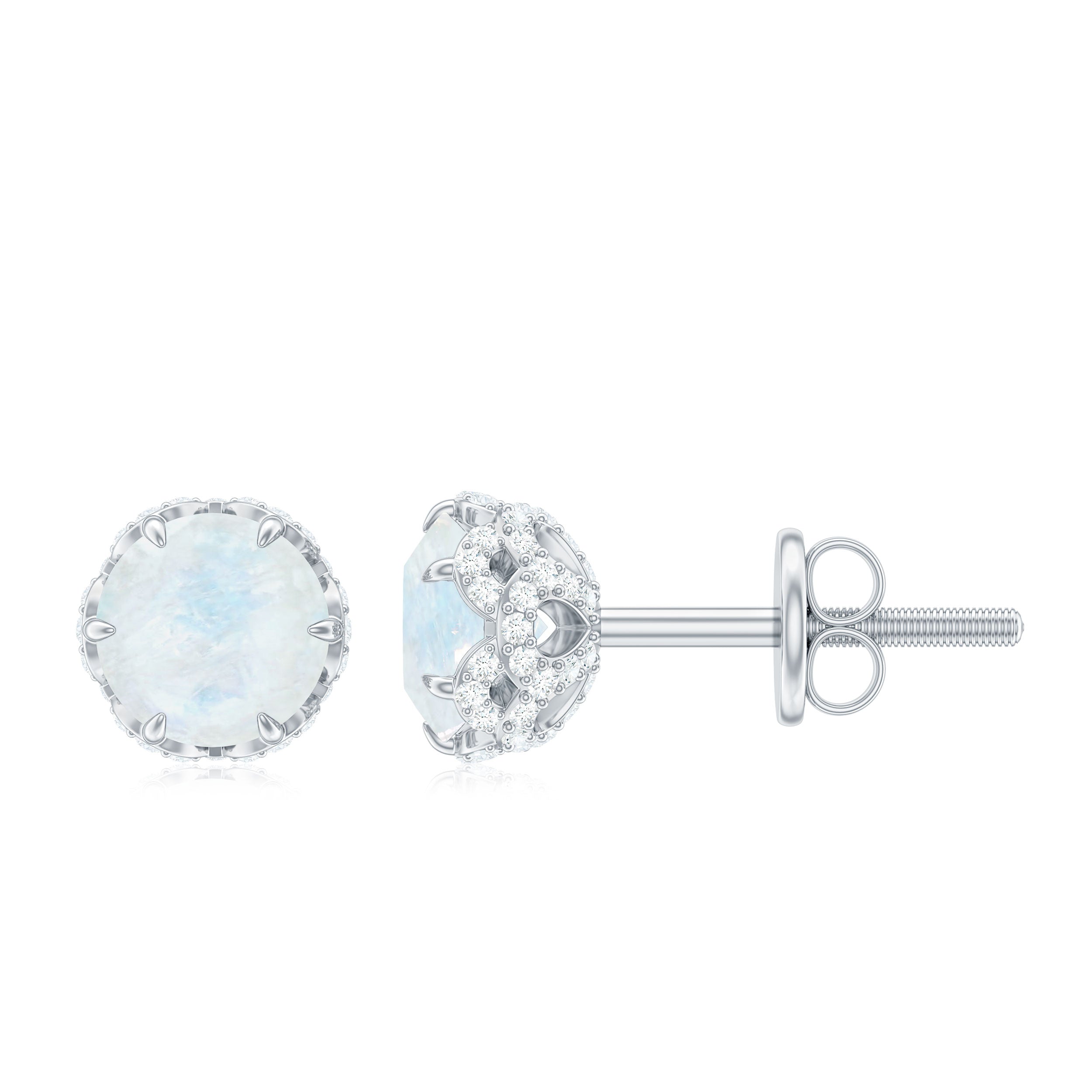 1.25 CT Moonstone Solitaire and Diamond Stud Earrings
