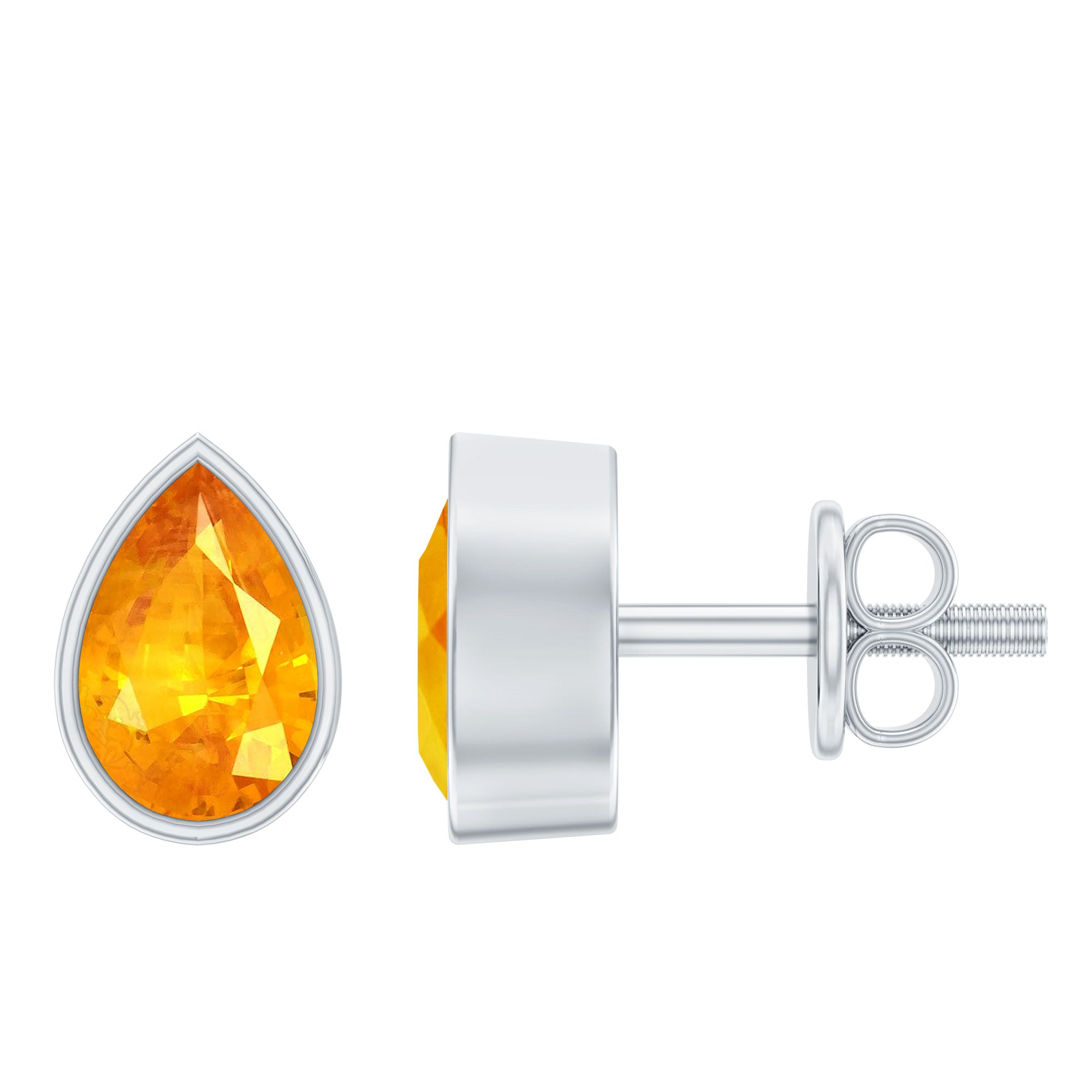 4X6 MM Pear Cut Orange Sapphire Stud Earrings in Bezel Setting