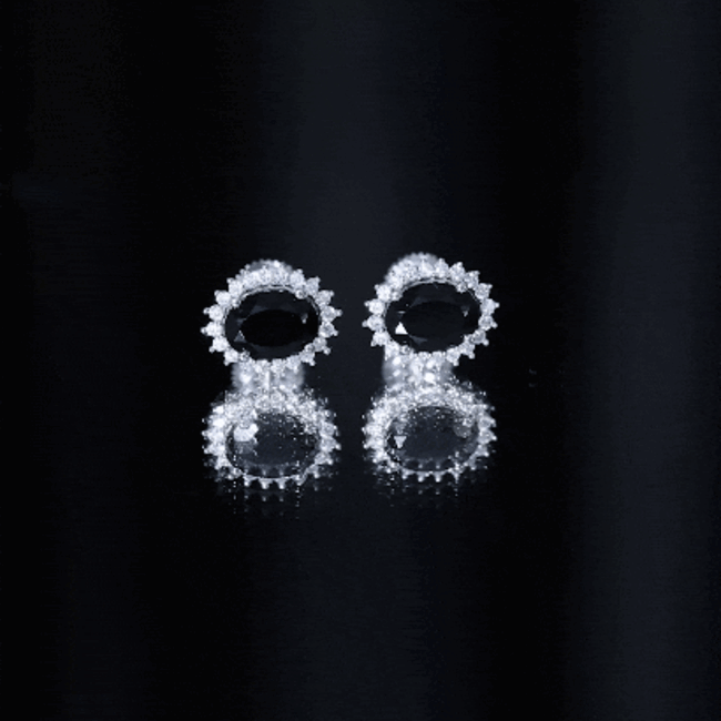 2 Carat Oval Cut Black Onyx Stud Earrings with Moissanite Halo AAA - Rosec Jewels