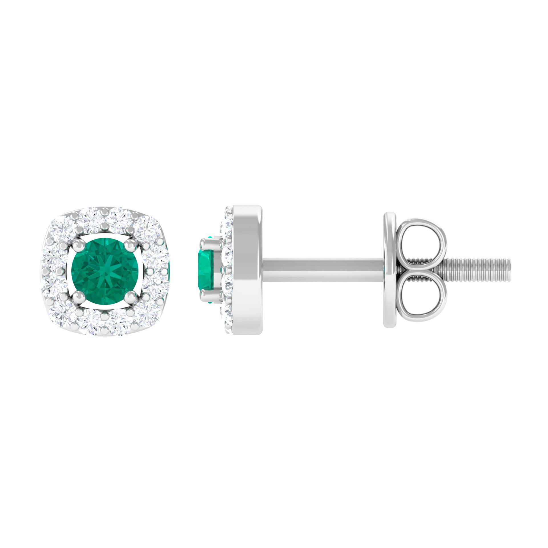 Minimalist Emerald and Diamond Halo Stud Earrings AAA - Rosec Jewels