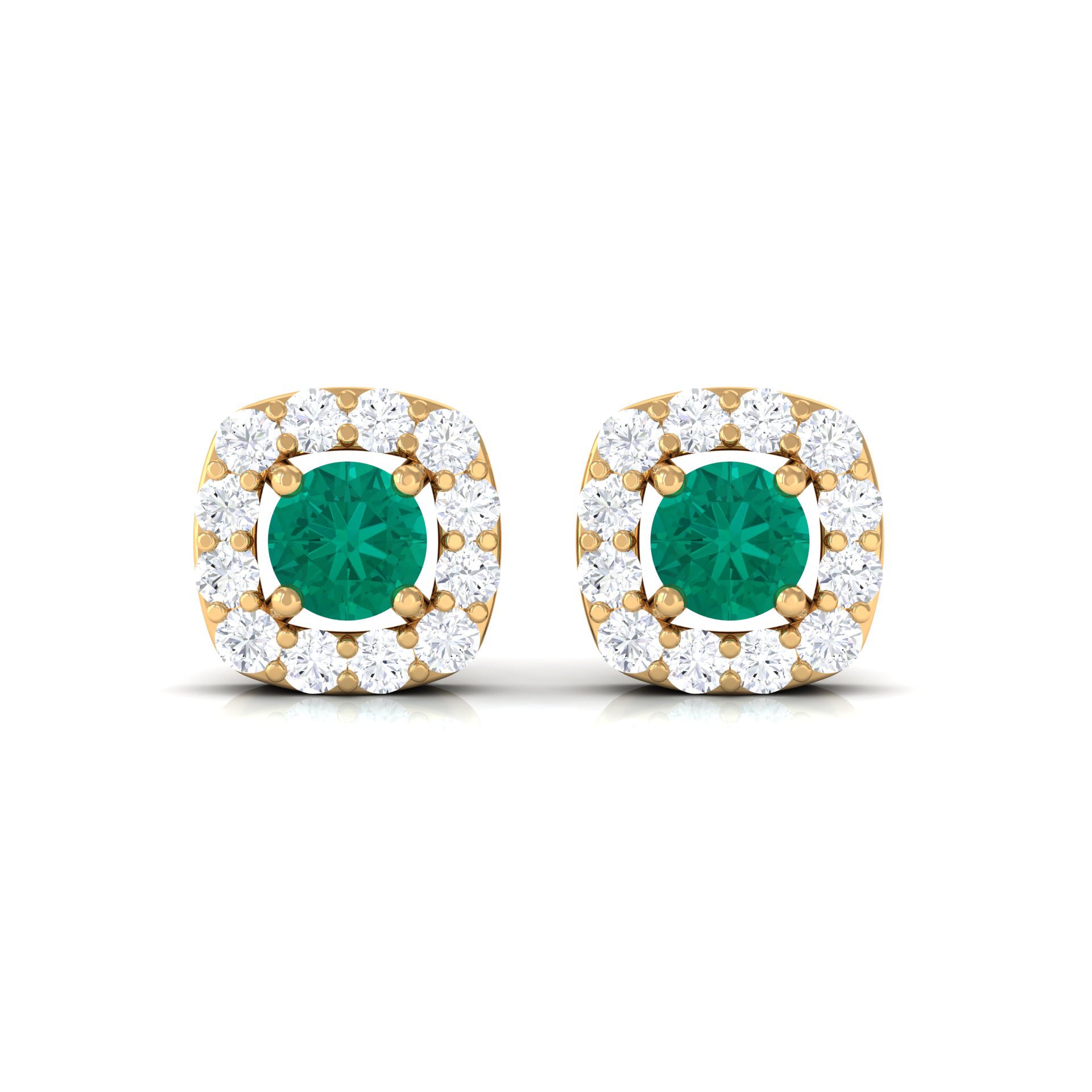 Minimalist Emerald and Diamond Halo Stud Earrings AAA - Rosec Jewels
