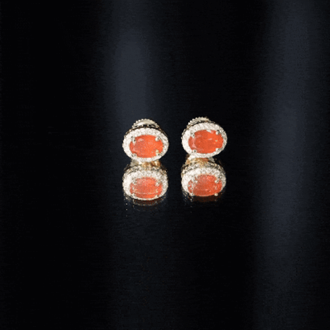 1.3 Carat Oval Cut Fire Opal and Diamond Halo Stud Earrings AAA - Rosec Jewels