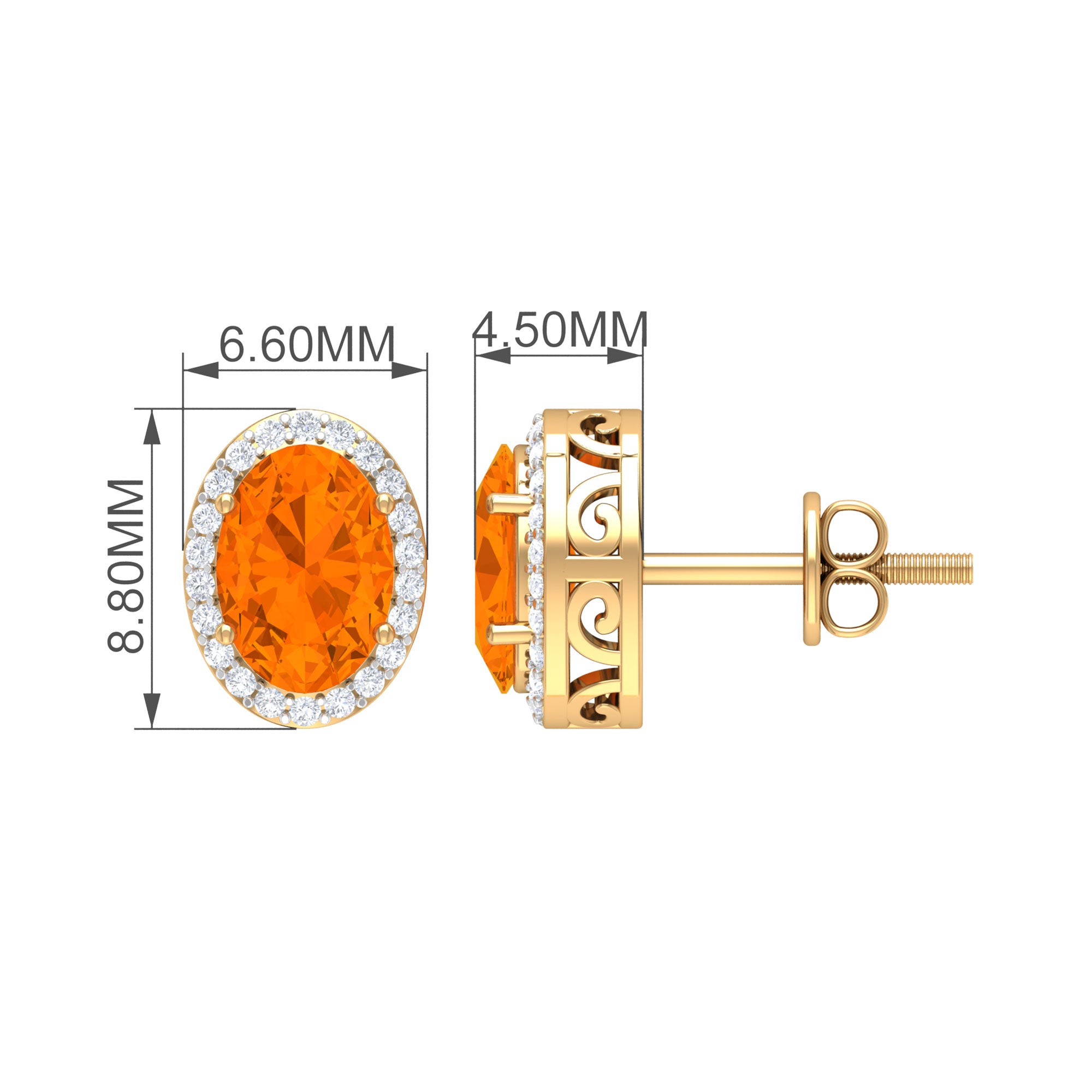 1.3 Carat Oval Cut Fire Opal and Diamond Halo Stud Earrings AAA - Rosec Jewels