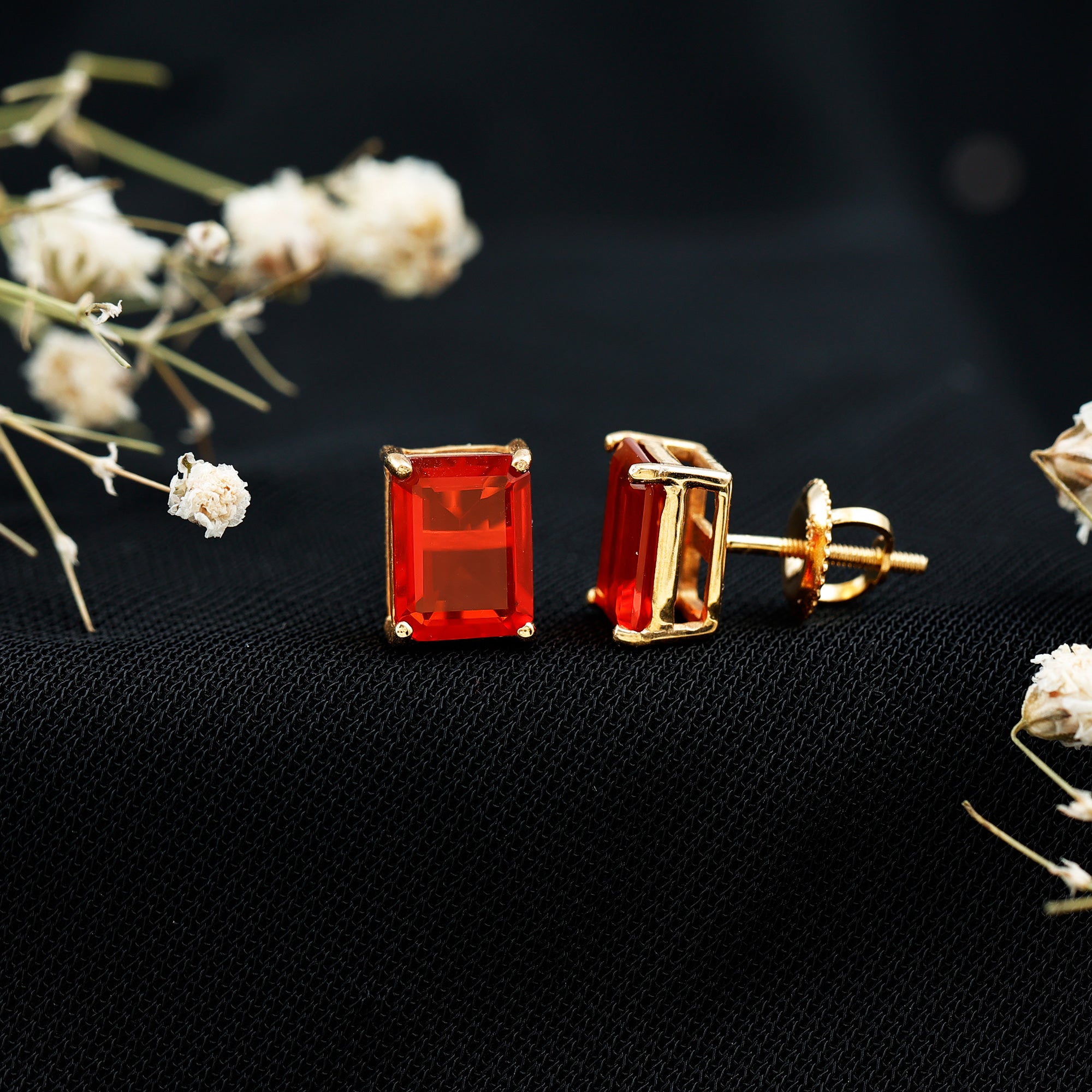 2 CT Emerald Cut Fire Opal Solitaire Stud Earrings for Women AAA - Rosec Jewels