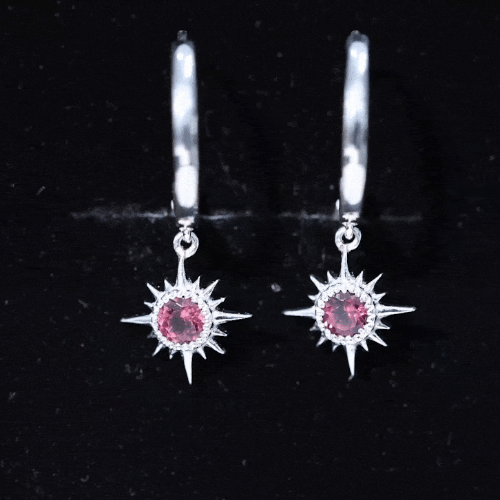4MM Round Shape Pink Tourmaline Sunburst Hoop Drop Earrings AAA - Rosec Jewels