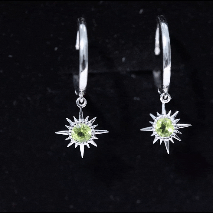 Round Shape 1 Carat Peridot Sunburst Hoop Drop Earrings For Women AAA - Rosec Jewels