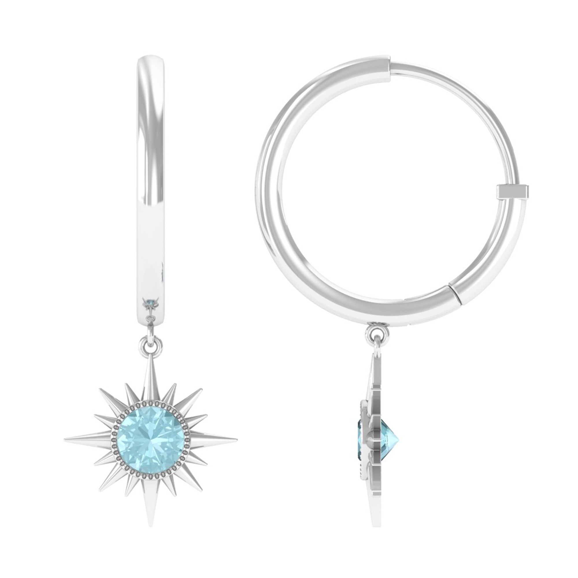 3/4 CT Milgrain Bezel Set Sky Blue Topaz Sunburst Drop Hoop Earrings