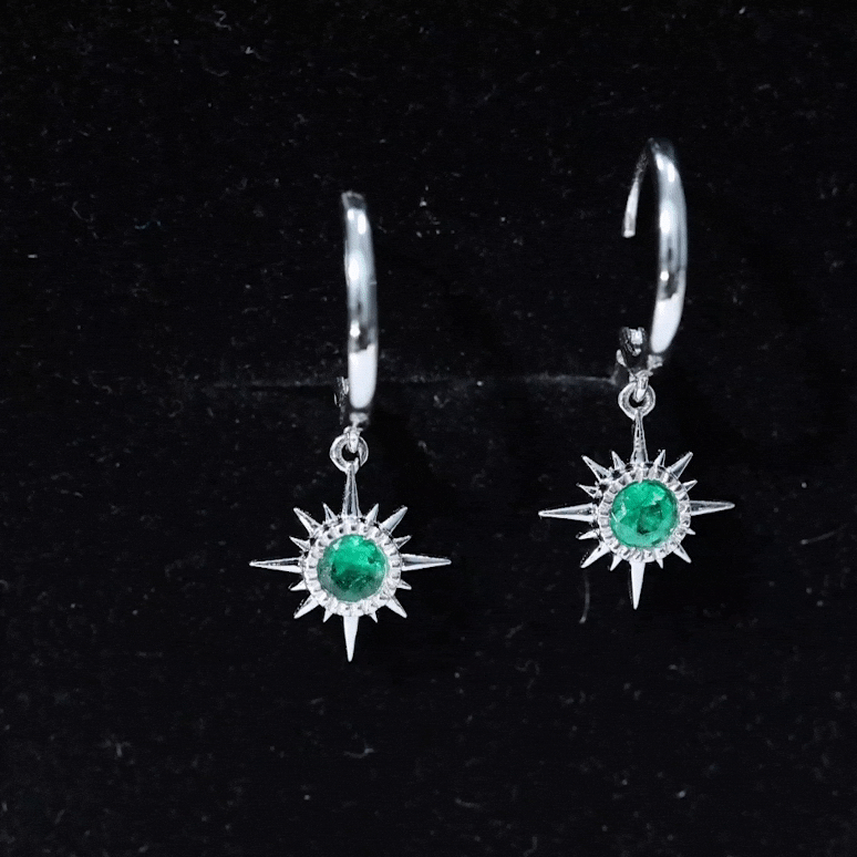 Real Emerald Sunburst Hoop Drop Earrings with Certificate AAA - Rosec Jewels