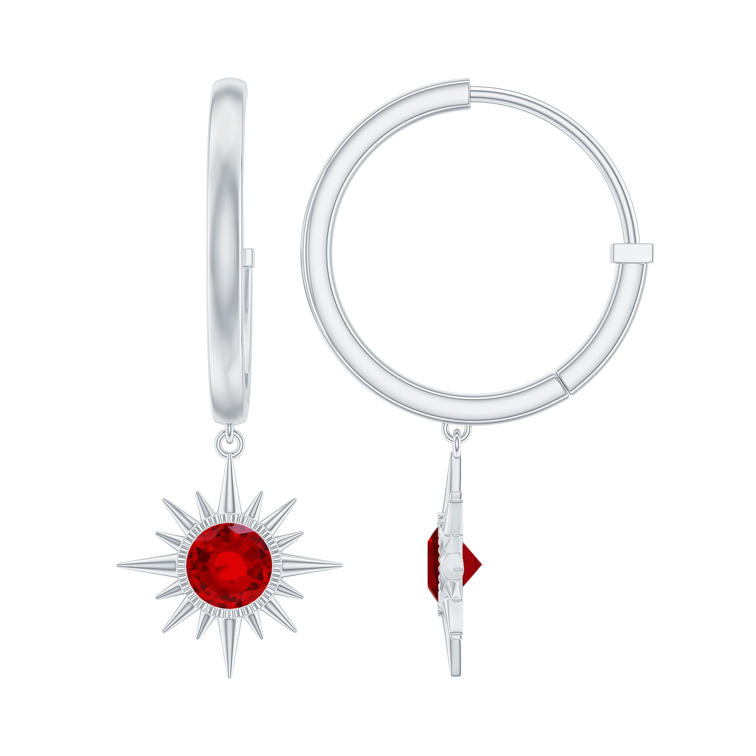 Lab Created Ruby Hoop Drop Earrings With Certificate