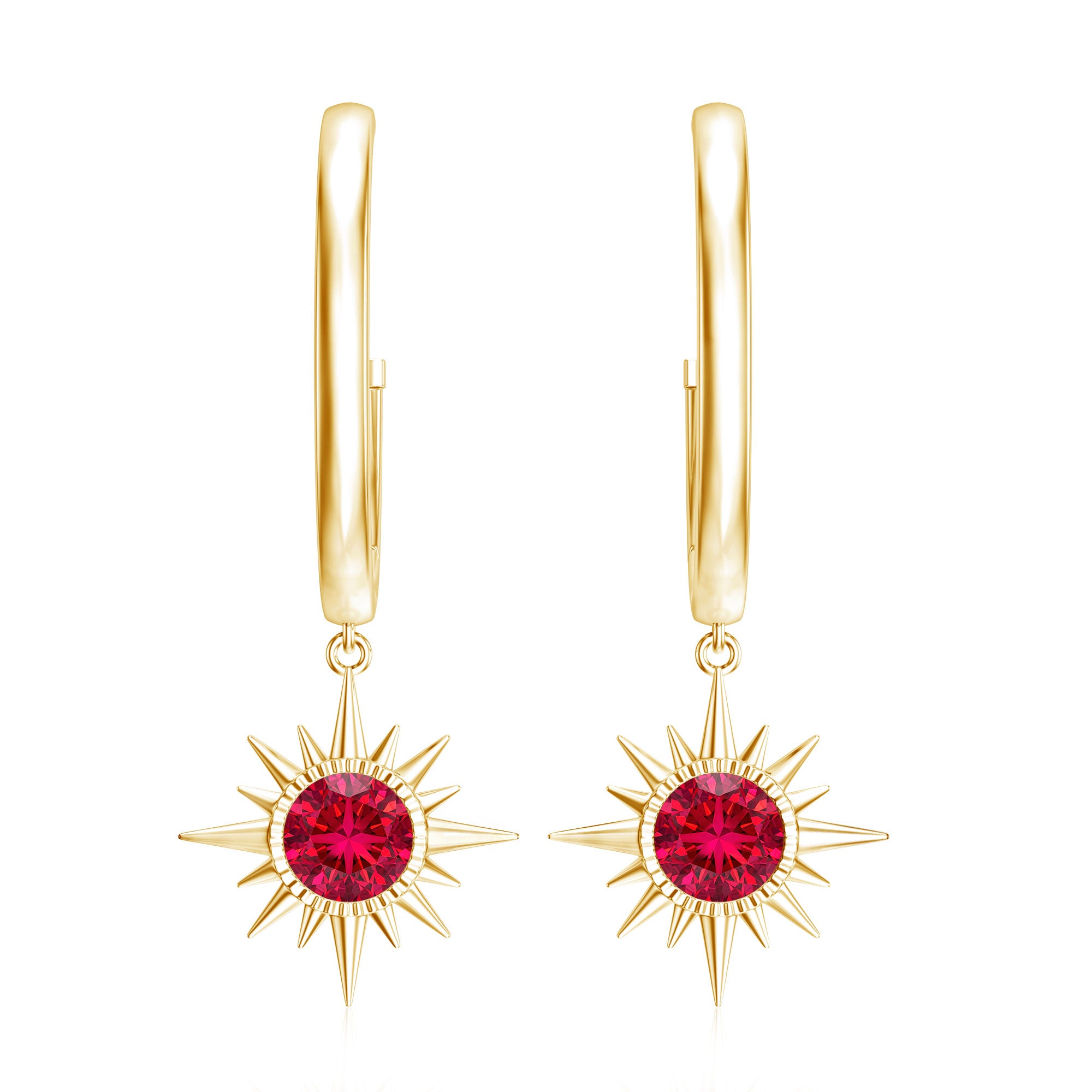 Lab Created Ruby Hoop Drop Earrings With Certificate AAAA - Rosec Jewels