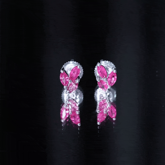 Certified Marquise Shape Ruby Leaf Stud Earrings for Women AAA - Rosec Jewels
