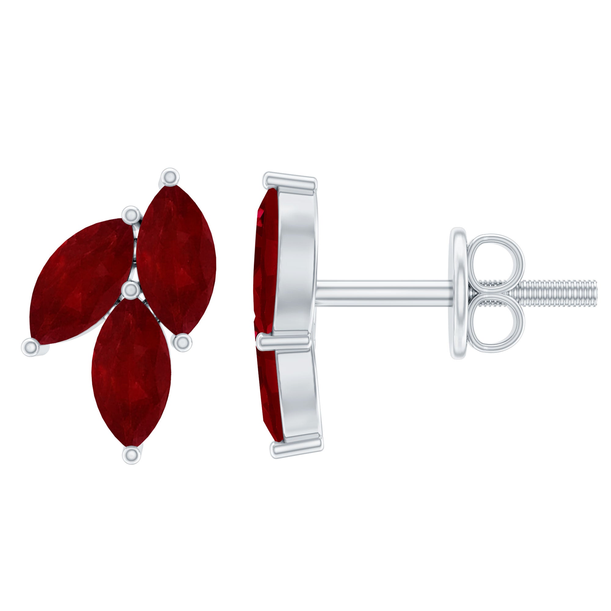 Certified Marquise Shape Ruby Leaf Stud Earrings for Women AAA - Rosec Jewels