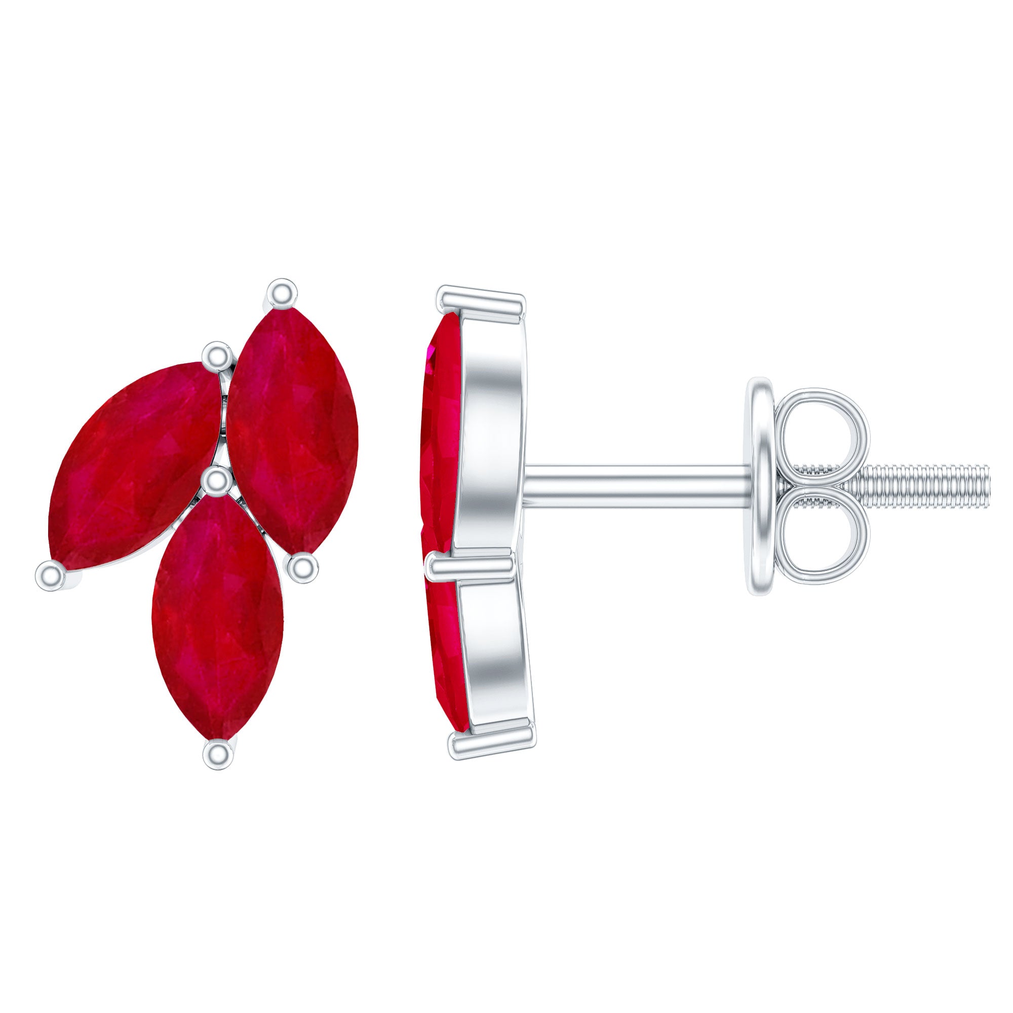 Certified Marquise Shape Ruby Leaf Stud Earrings for Women AAA - Rosec Jewels