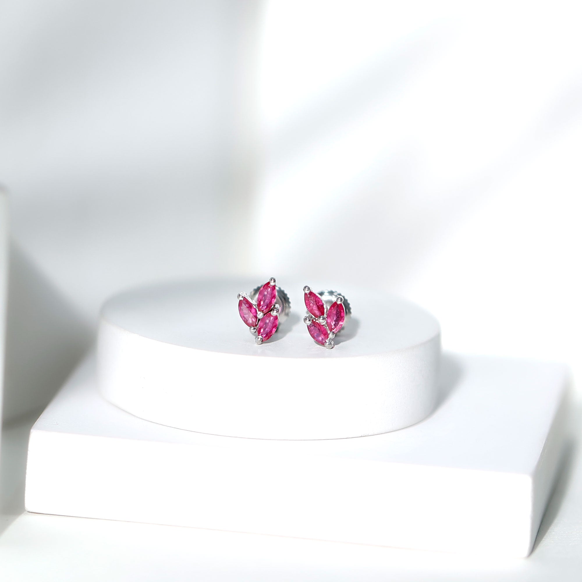 Certified Marquise Shape Ruby Leaf Stud Earrings for Women AAA - Rosec Jewels