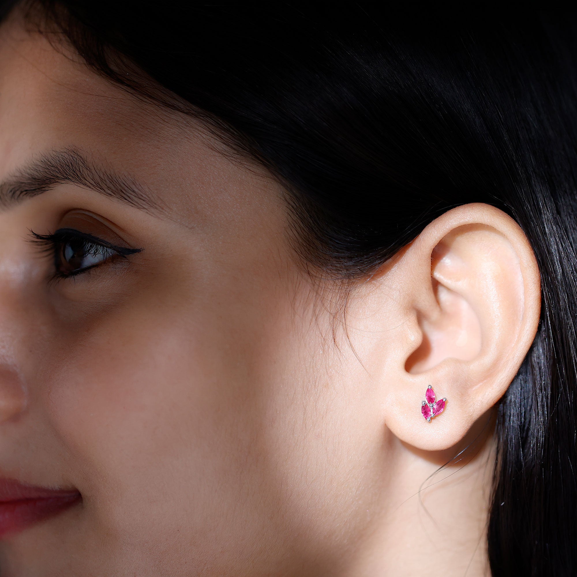 Certified Marquise Shape Ruby Leaf Stud Earrings for Women AAA - Rosec Jewels