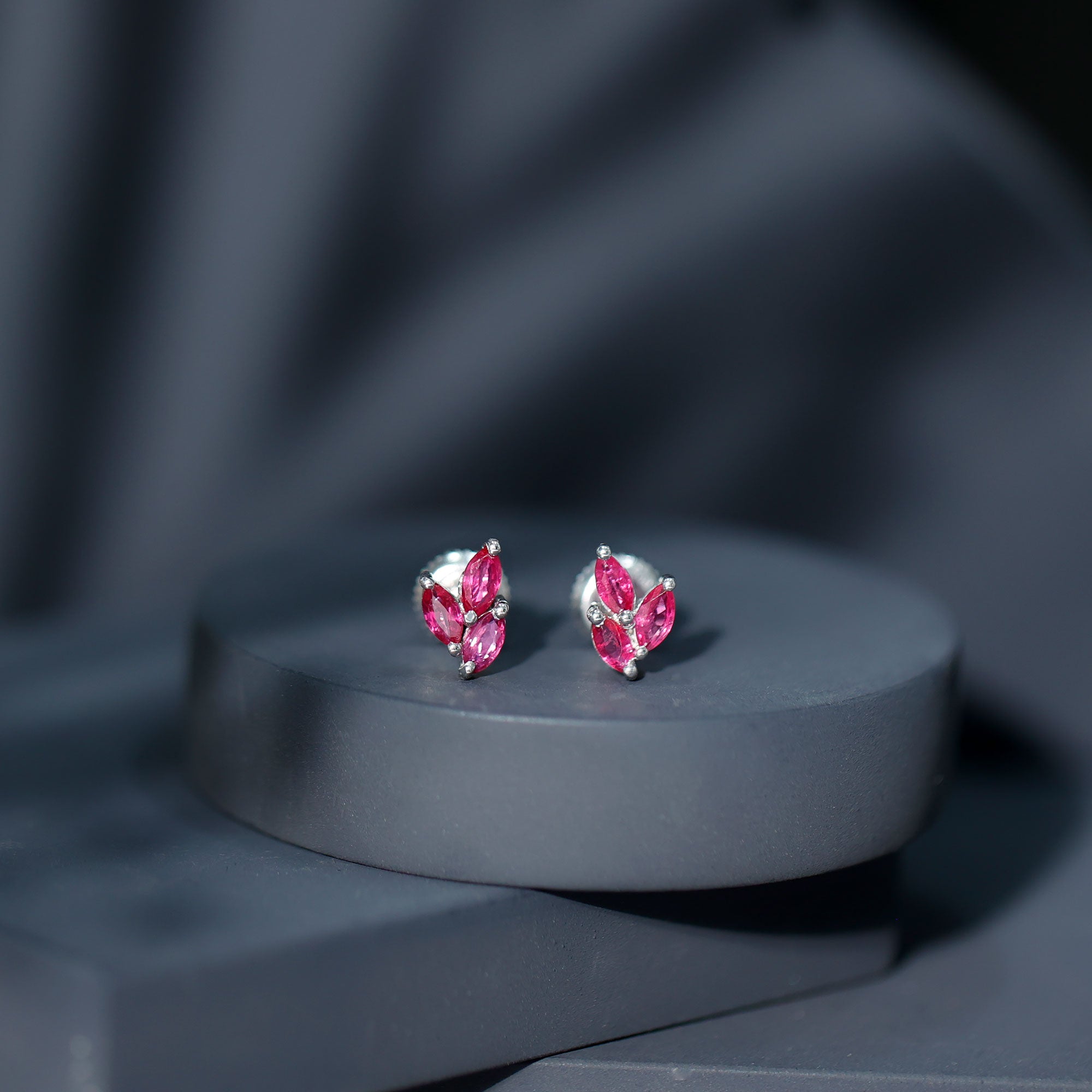 Certified Marquise Shape Ruby Leaf Stud Earrings for Women AAA - Rosec Jewels