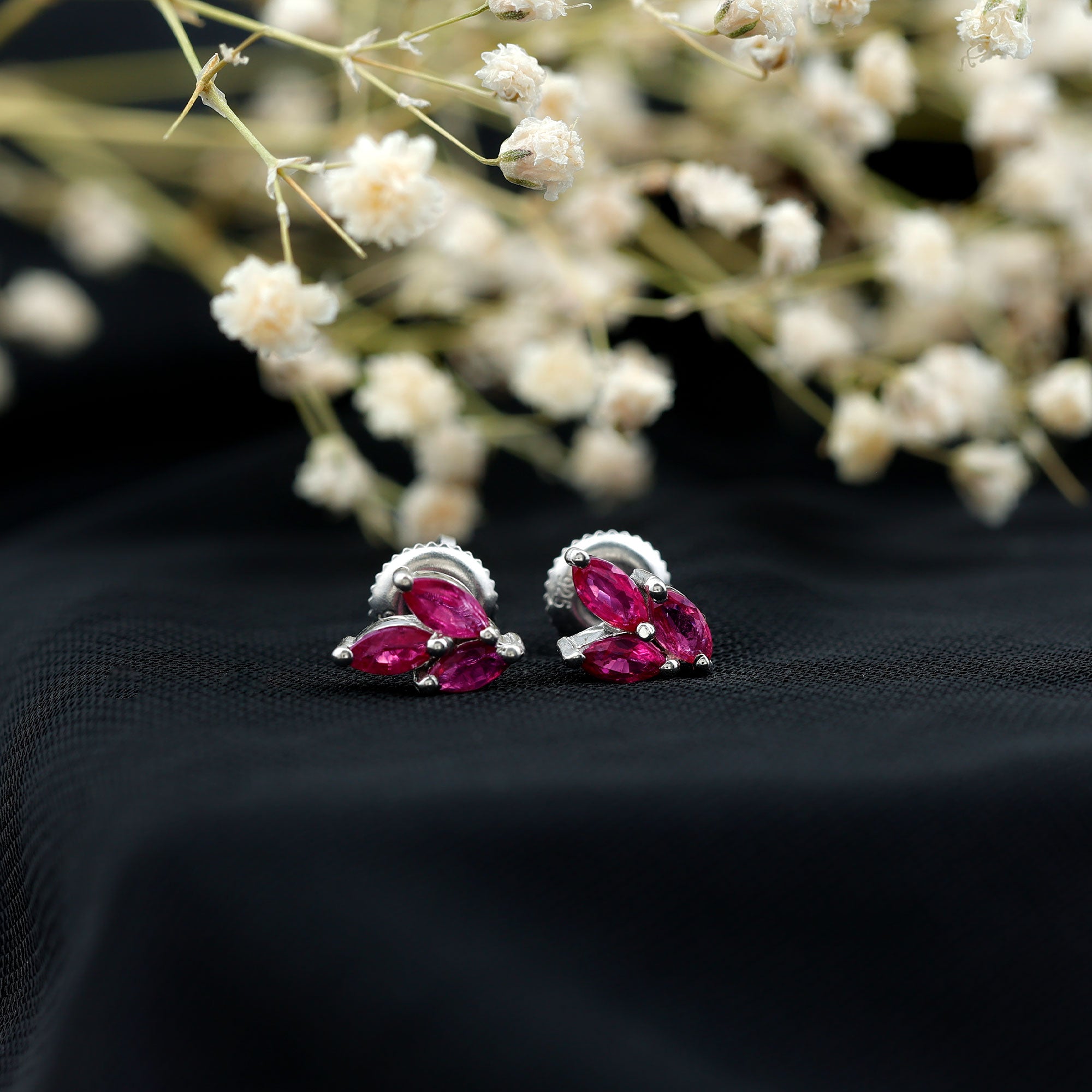 Certified Marquise Shape Ruby Leaf Stud Earrings for Women AAA - Rosec Jewels