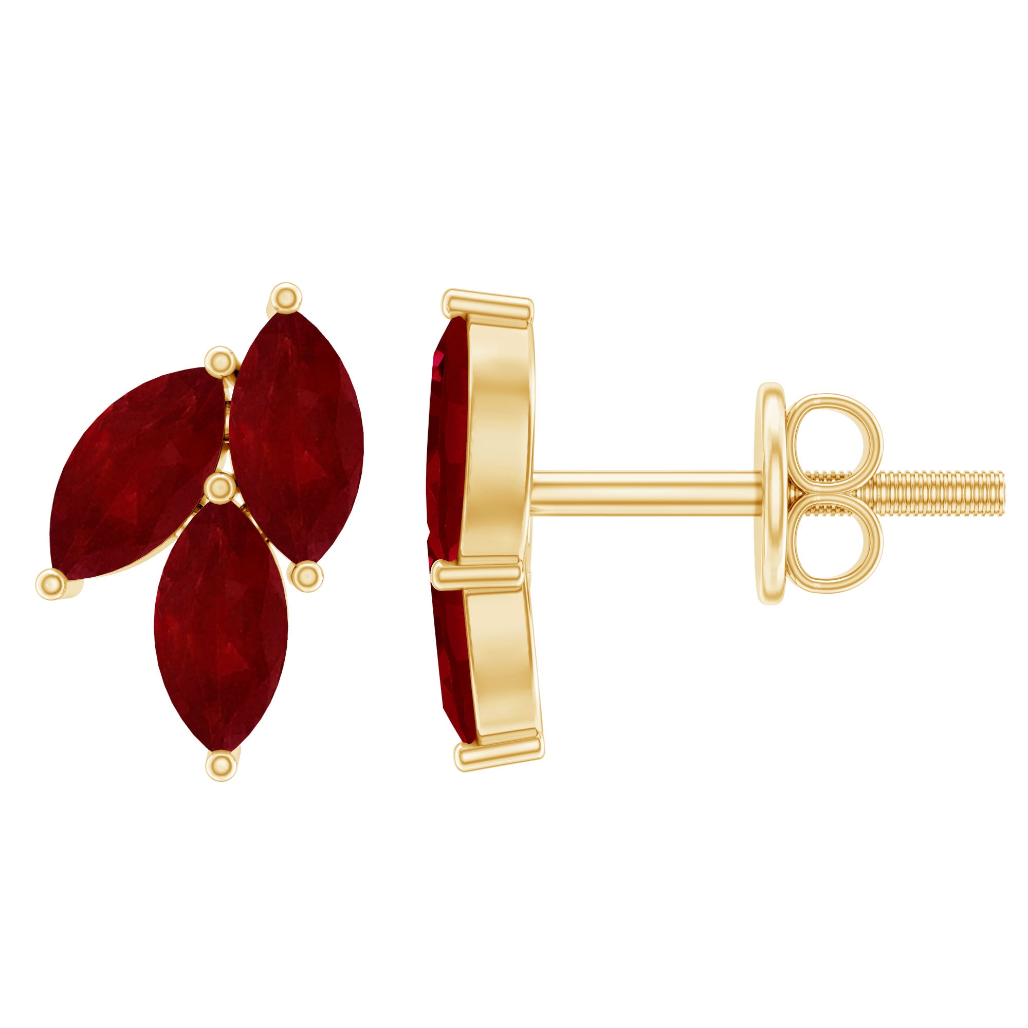 Certified Marquise Shape Ruby Leaf Stud Earrings for Women AAA - Rosec Jewels