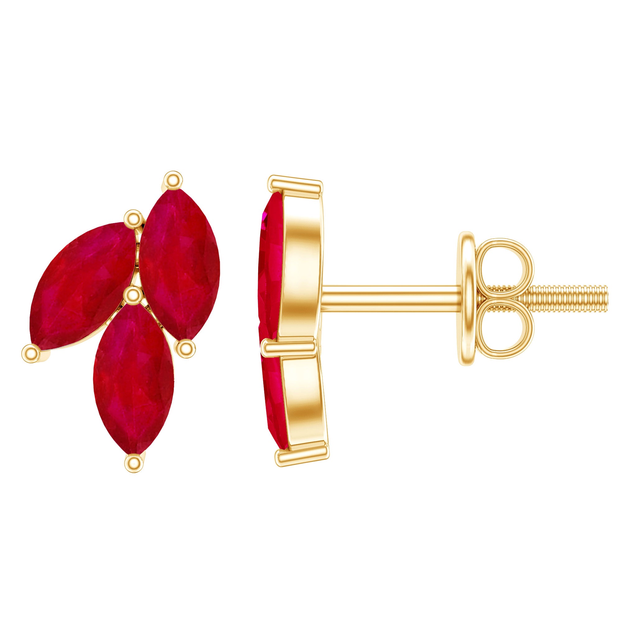 Certified Marquise Shape Ruby Leaf Stud Earrings for Women AAA - Rosec Jewels