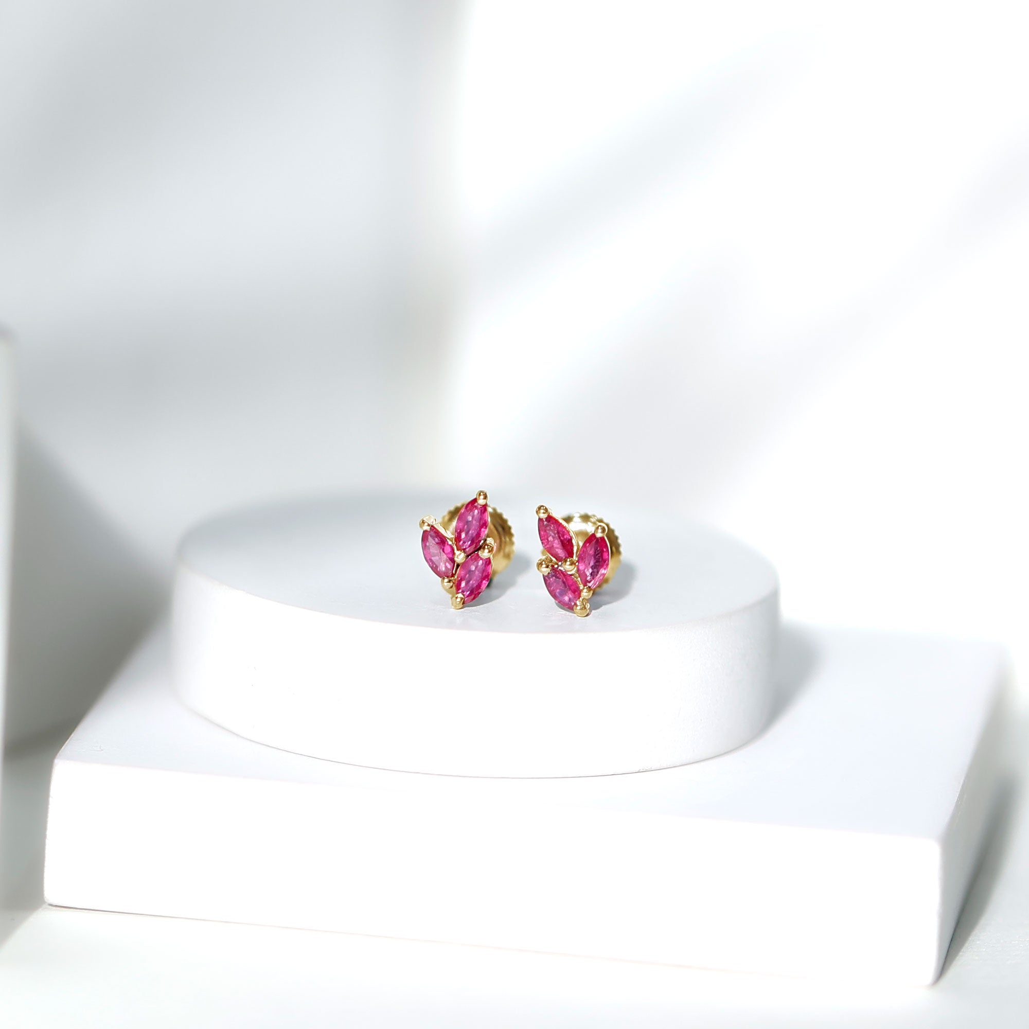 Certified Marquise Shape Ruby Leaf Stud Earrings for Women AAA - Rosec Jewels